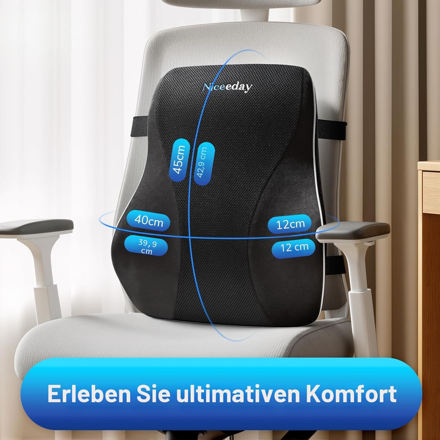 Niceeday Lendenwirbelstützkissen für Bürostuhl, Auto-Lendenkissen, Memory-Schaum-Rückenstützkissen mit atmungsaktiver 3D-Netz-Rückenstütze für Bürostuhl, Rückenstütze, Rückenlehne 3D-Groß – Bild 8