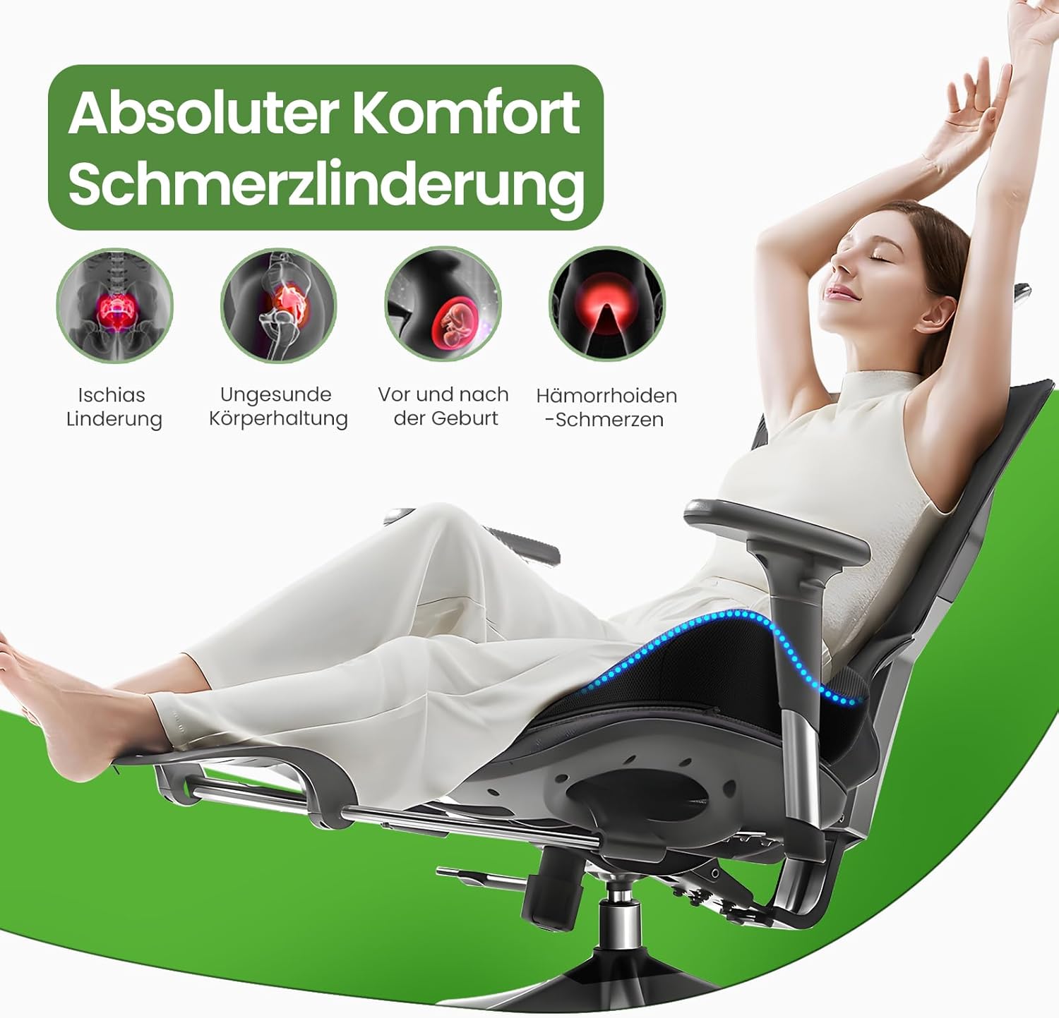A-Pce Memory Foam-Sitzkissen, Komfortkissen für Bürostuhl, ergonomisches Sitzkissen für Zuhause, Büro und Auto, Autositzkissen zum Fahren, rutschfeste Unterseite – Bild 2