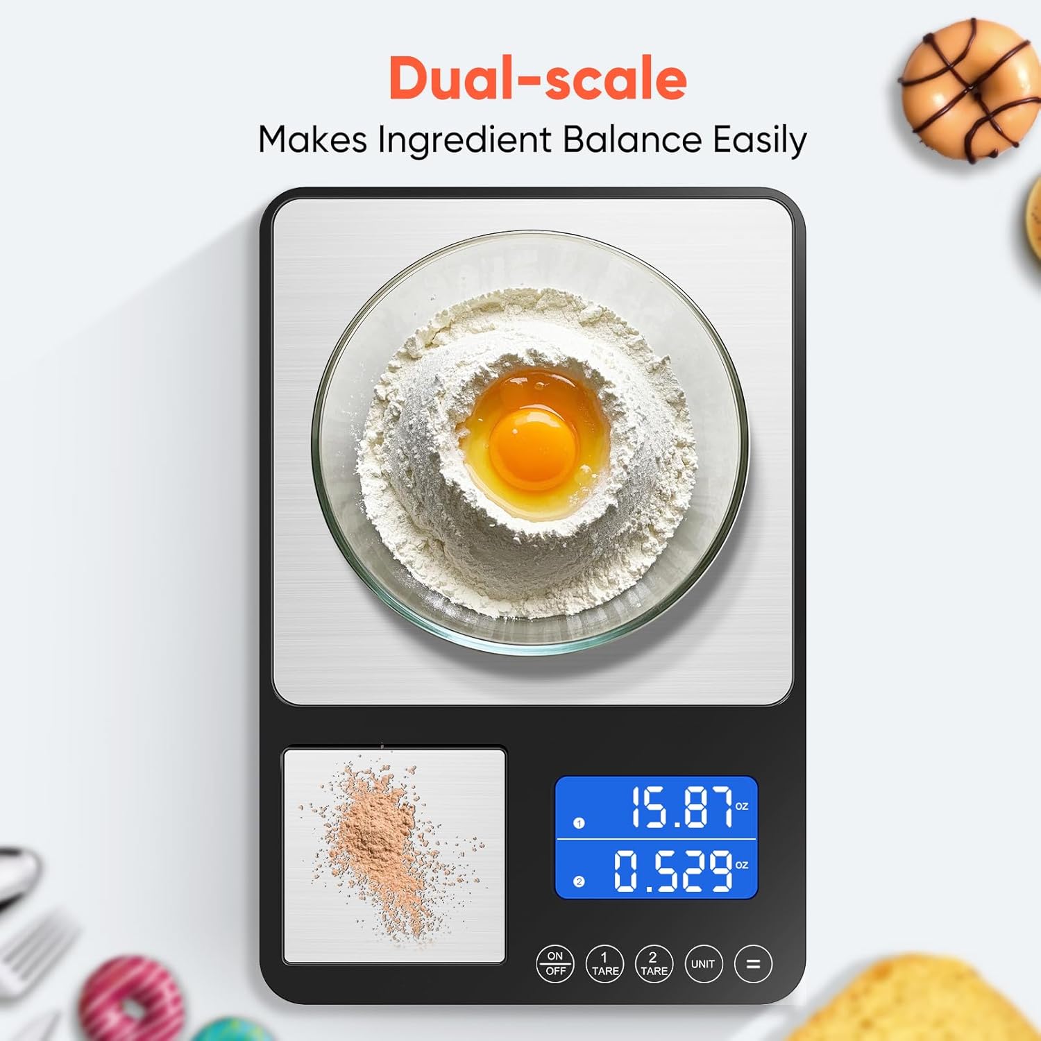 Digitale Küchenwaage 15 kg / 0,01 g, hochpräzise Zweibereichs-Küchenwaage mit Addierfunktion, Tara-Funktion, 7 Maßeinheiten, Küchenwaage zum Kochen und Brotbacken, inklusive Batterien – Bild 2