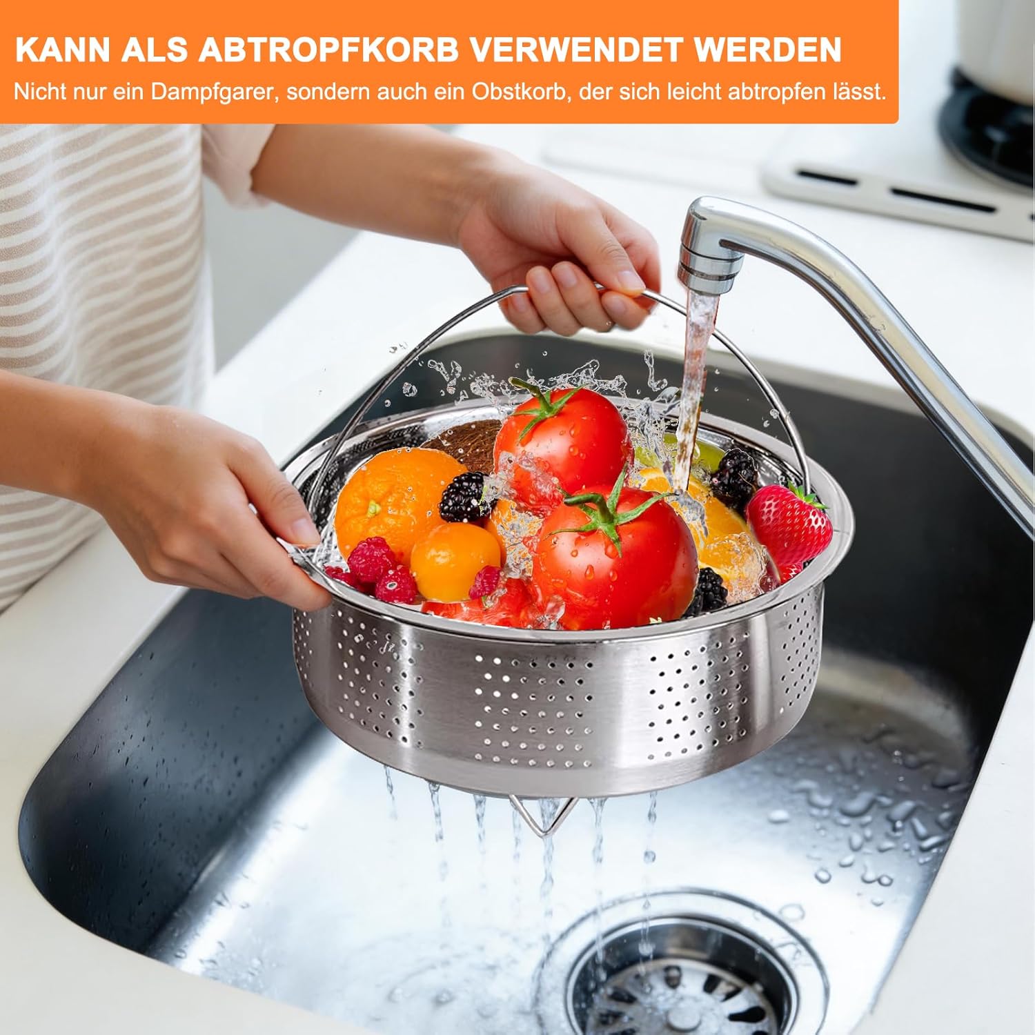 Dampfgareinsatz aus Edelstahl 304, 22 cm, Dampfgareinsatz für Topf, Siebeinsatz für Töpfe für Töpfe, Dampfgareinsatz für Töpfe, Kochtöpfe, Dampftopf, Schnellkochtopf, Dämpfen von Gemüse und Früchten – Bild 5