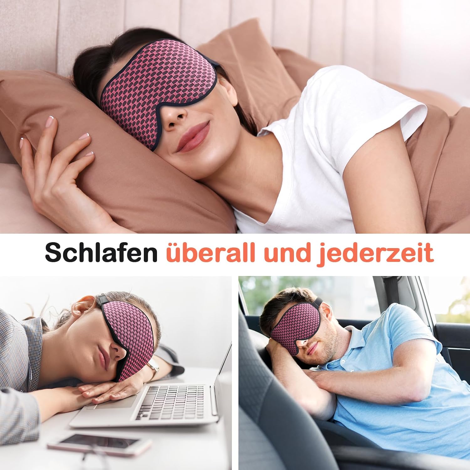INNELO Schlafmaske für Männer und Frauen, 2025, bequeme, atmungsaktive 3D-Augenmaske, mit tiefen Augenhöhlen und erhöhten Nasenpads, 100 % lichtblockierende Schlafmaske mit Memory-Schaum für Reisen, Pink – Bild 7
