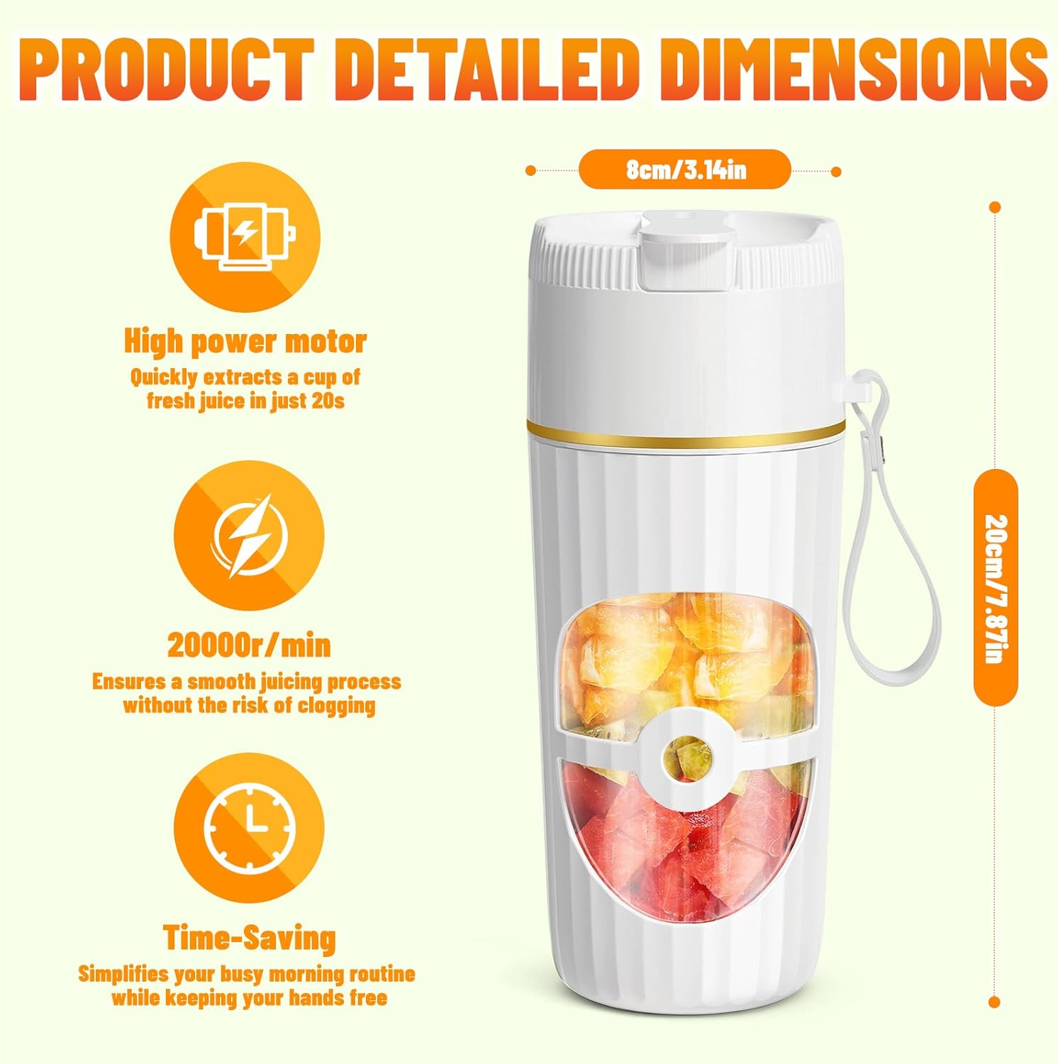 Tragbarer Mixer Smoothie Maker 400 ml, Mini-Standmixer mit 10 Edelstahlklingen, USB-C-Ladegerät Smoothie Maker To Go, tragbarer Mixer für Proteinshakes, Smoothies, Früchte & Babynahrung – Bild 2