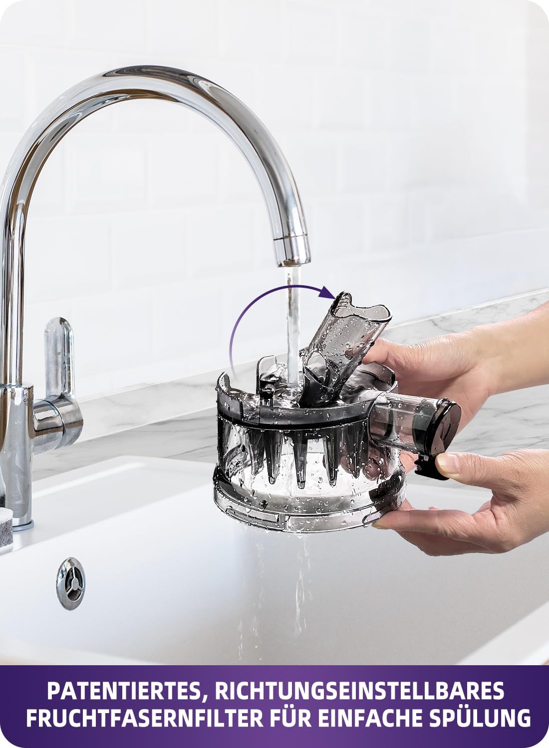 ACOQOOS Entsafter, Entsafter für ganzes Gemüse und Obst, 135 mm Breite und größeres Einfüllrohr, 1,8 l Fassungsvermögen, leicht zu reinigender Slow Juicer mit 2 Gläsern, elektrischer Entsafter, schwarz – Bild 4