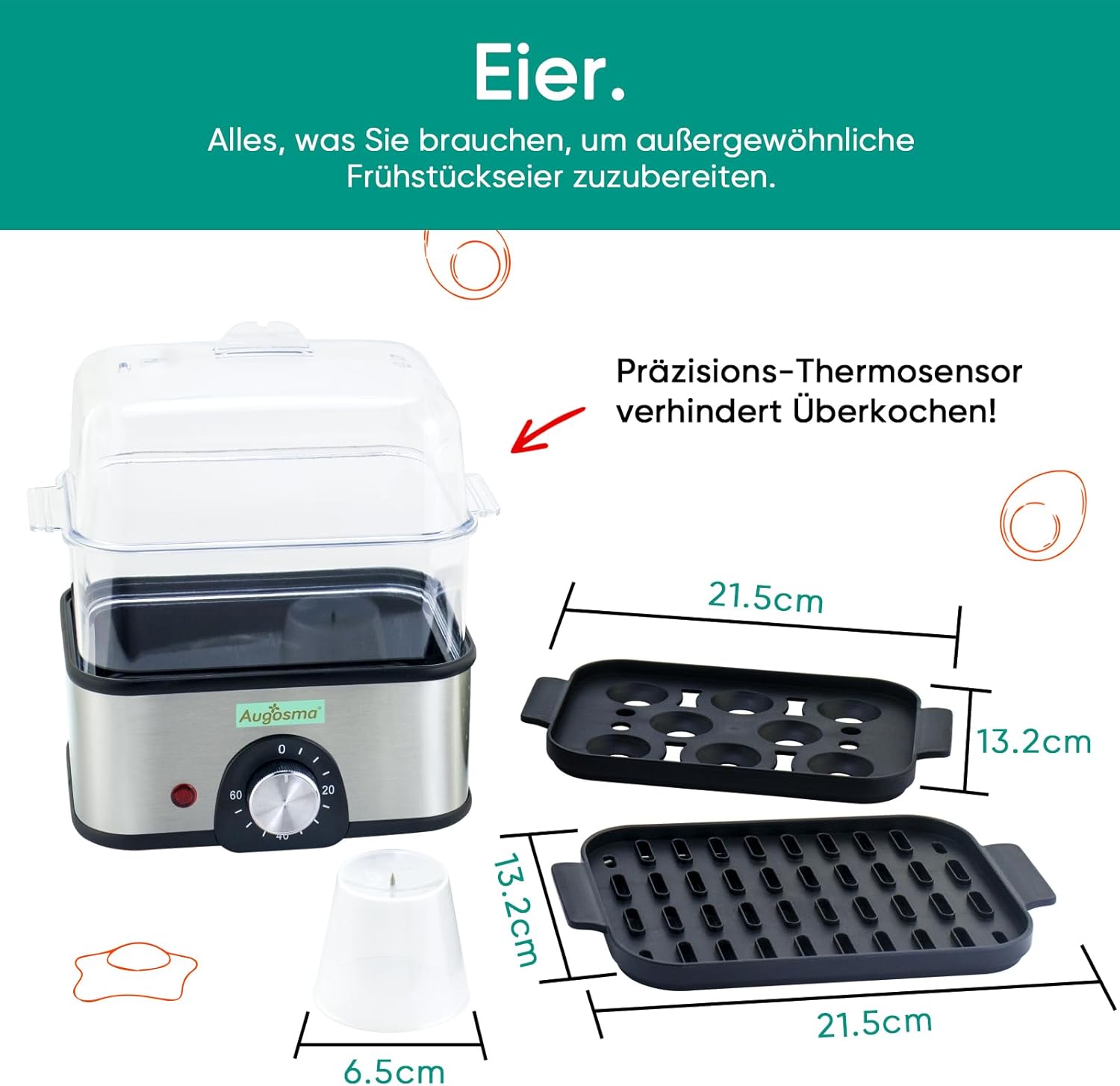 2-stufiger elektrischer Dampfgarer zum Kochen, Multi-Gemüsedampfgarer mit BPA-freien stapelbaren Körben, schneller Eierkocher mit automatischer Abschaltung, ideal für Gemüse, Meeresfrüchte – Bild 8