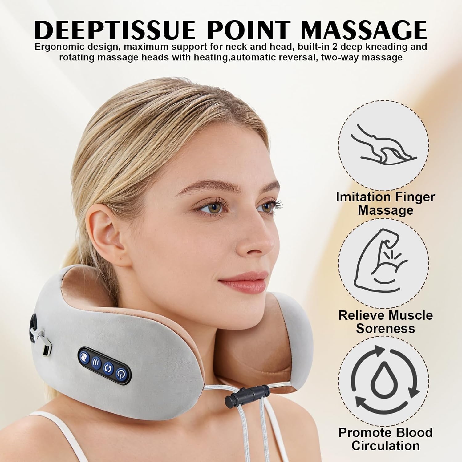 Nackenmassagegerät kabellos mit Wärme, U-förmiges Nackenmassagegerät aus Memory-Schaum, elektrisches Nackenmassagegerät mit Tiefenknetfunktion – für Reisen, Auto, Büro und Zuhause – Bild 2