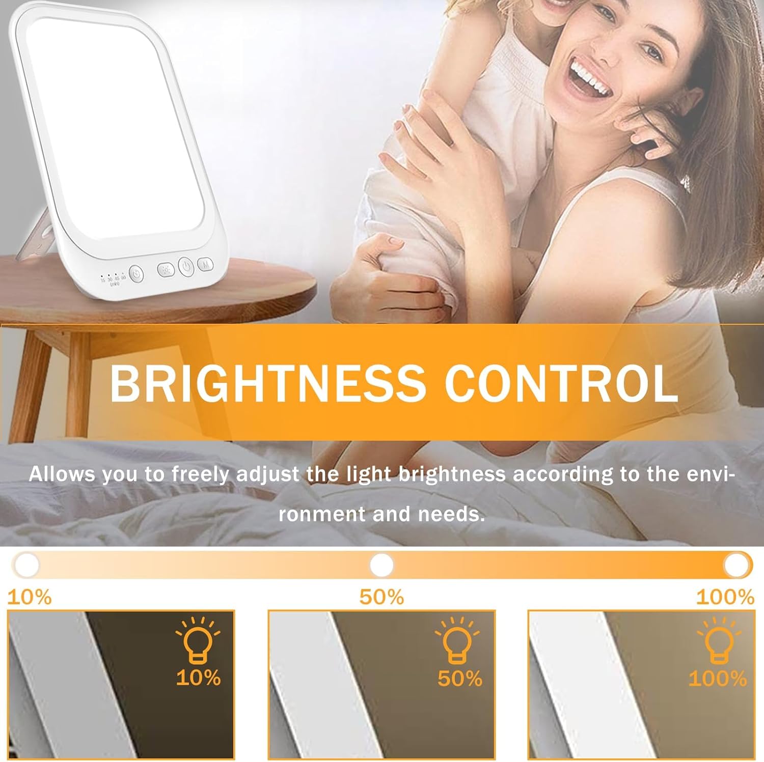 Sporgo Tageslichtlampe 10000 Lux: Lichttherapielampe Tageslicht mit einstellbarer Lichtfarben-Helligkeit, UV-freie Vollspektrumlampe mit 4 Timer-Einstellungen, LED-Sonnenlichtlampe mit Touch-Steuerung – Bild 2