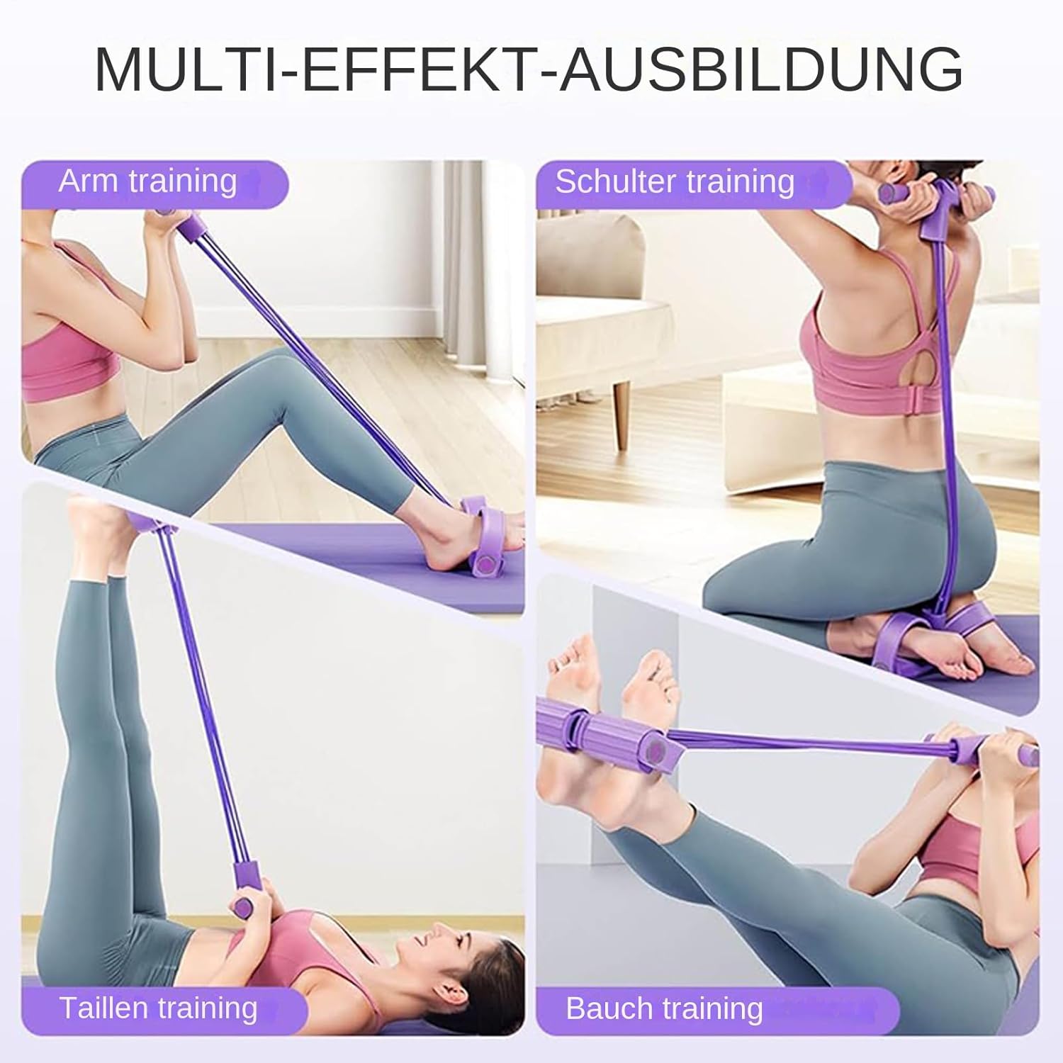 Fitnessbänder mit Widerstand | Fitness-Widerstandsband | 4-Röhren-Pedal und Knöchelzug-Widerstandsband | 4 Trainingsbänder mit Fußpedal und Zugseil | Sit-up-Trainingsgerät für Frauen und Anfänger – Bild 7