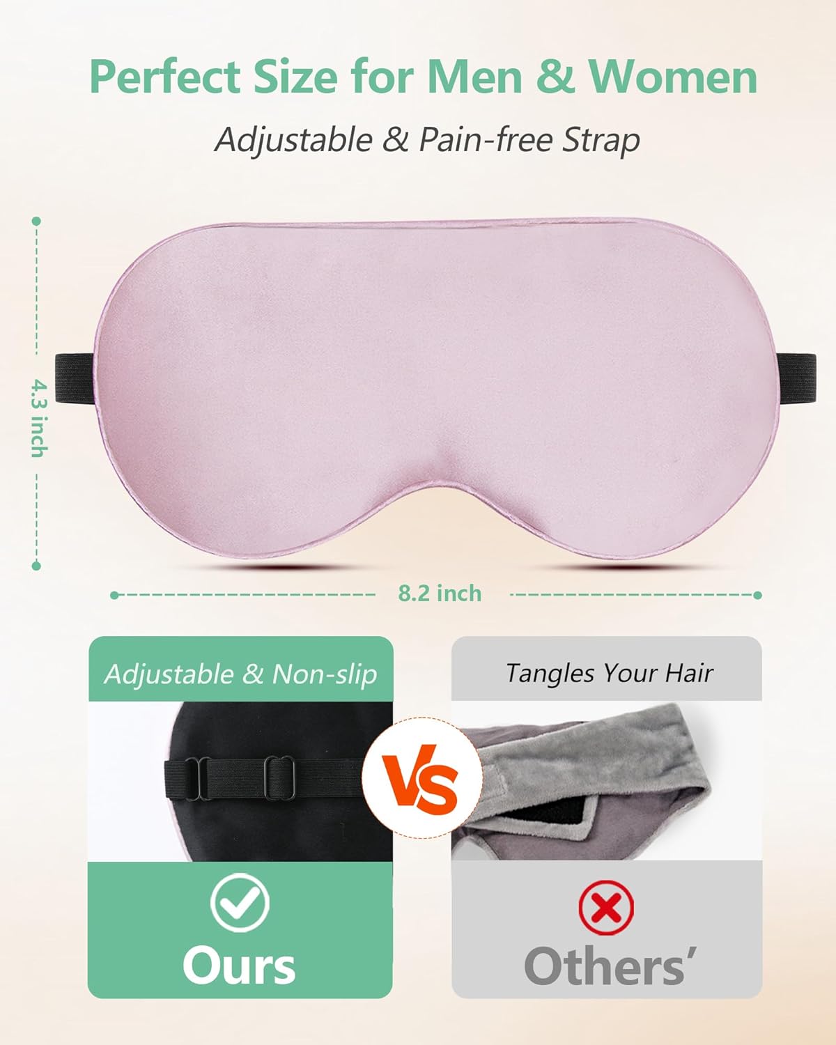 Schlafmaske aus Seide, 2er-Pack, Augenmaske aus 100 % echter natürlicher reiner Seide mit verstellbarem Riemen, Augenmaske zum Schlafen, BeeVines Augen-Schlafschutz für Yoga-Reisen, blockiert Licht – Bild 4