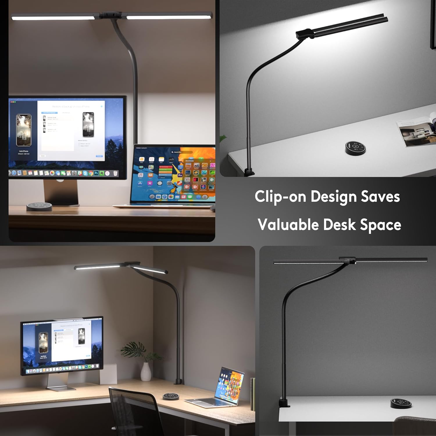 EYOCEAN Schreibtischlampe, Doppelkopf-Schreibtischlampe, Klemmbar, 16 W 72 cm, Tageslichtlampe Schreibtisch mit Fernbedienung, Dimmbare Monitorlampe, Schwanenhals-Büro-Tischlampe, Augenschutz-Klemmlampe – Bild 6
