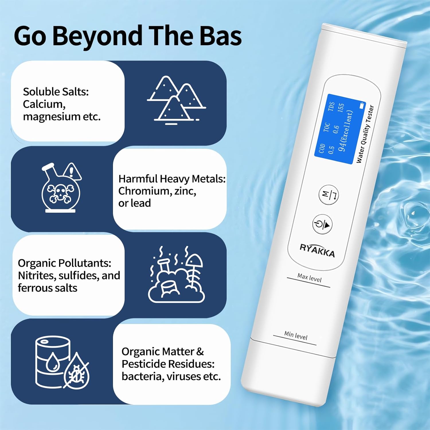 6-in-1-Smart-Trinkwassertester mit 4-stufiger Bewertung, TDS- und EC-Messgerät für TOC, CSB, UV275 und Temperatur, schnelle Wasserqualitätsanalyse für Haushalt, Wasserfilter, Outdoor und Camping – Bild 3