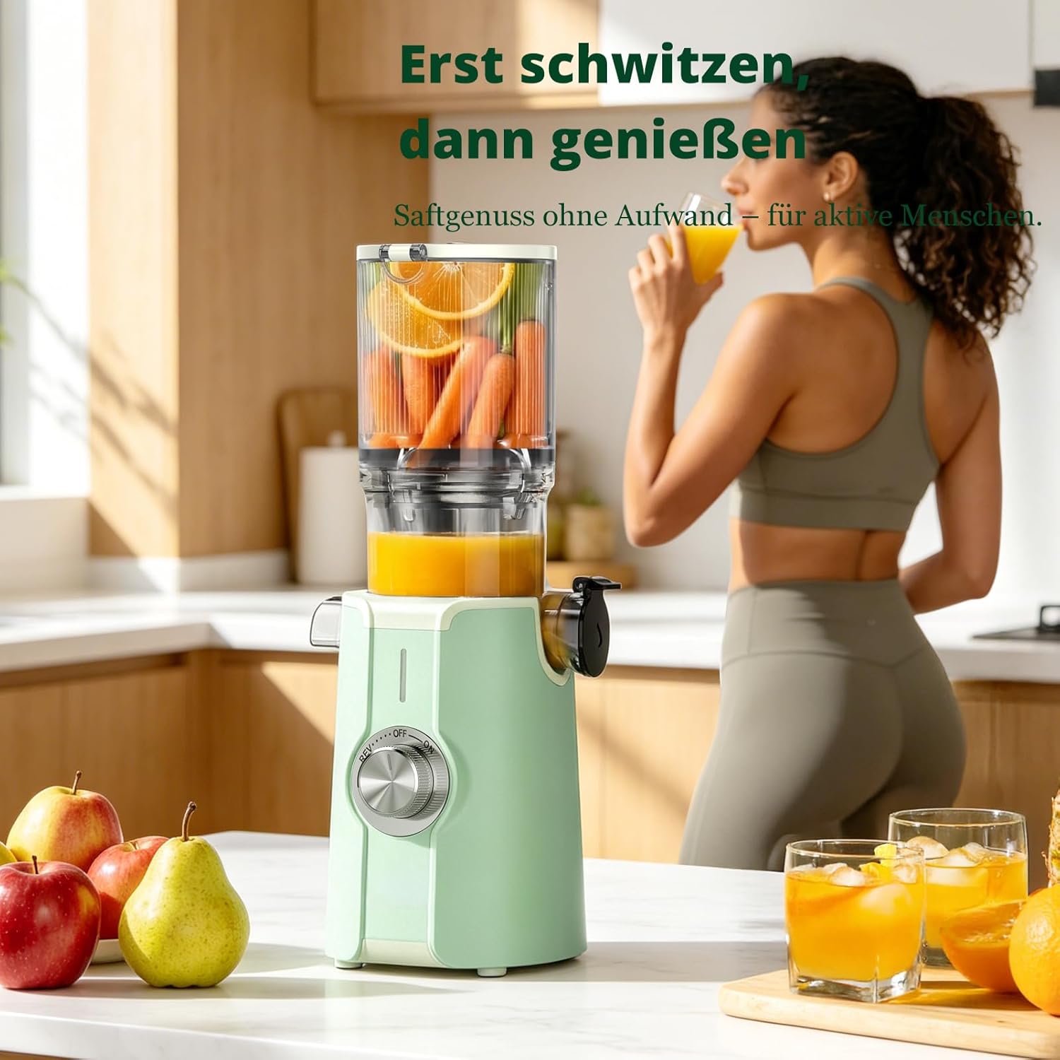 LINKChef Slow Juicer, 115 mm große Einfüllöffnung für Entsafter, Gemüse und Obst, Testsieger, Kaltentsafter 200 W, BPA-frei, leicht zu reinigen und zu montieren, hellgrün – Bild 13