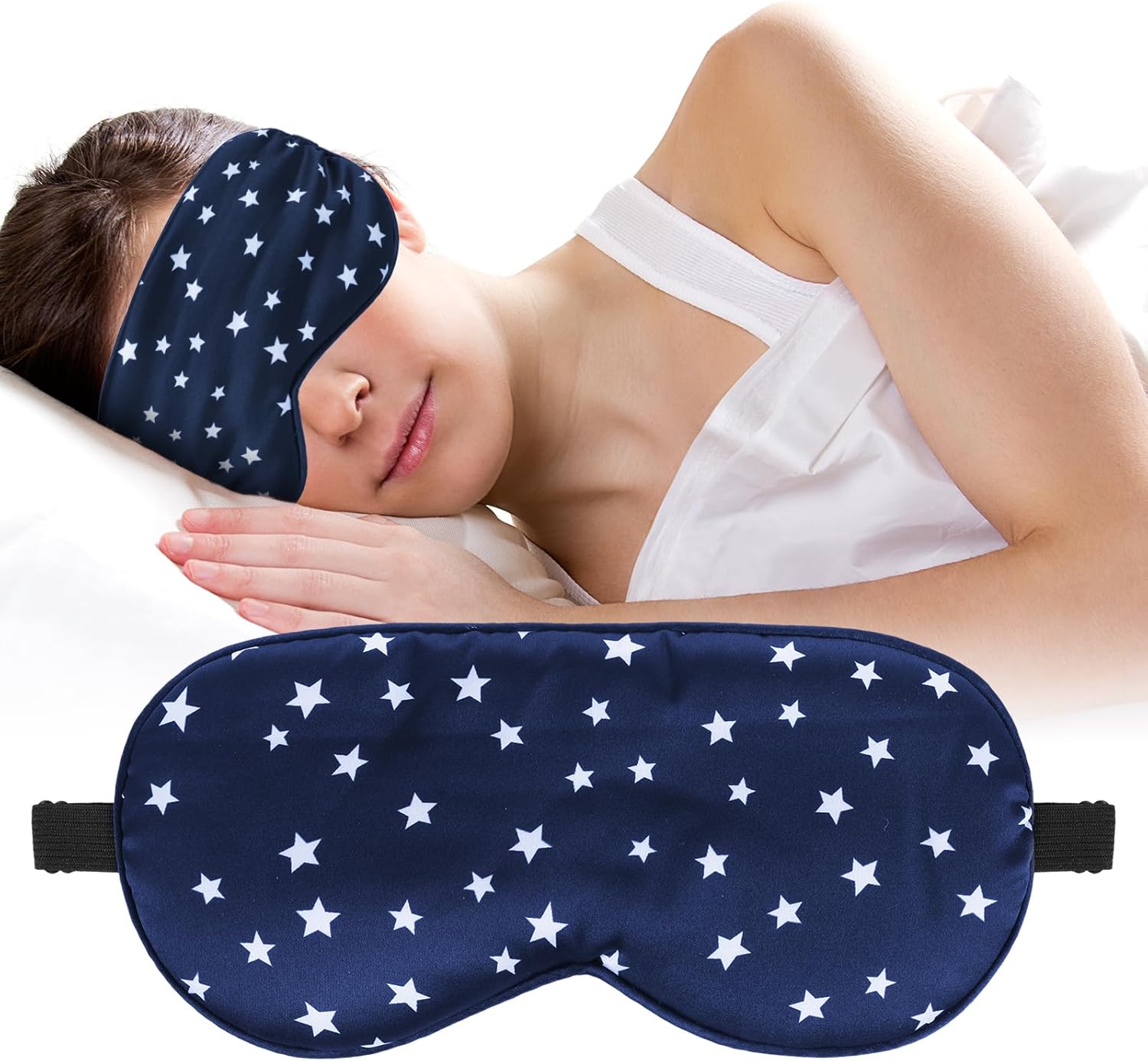 Seidenschlafmaske, Augenmaske aus reiner Seide mit verstellbarem Riemen, Verdunkelungsschlafmaske, bequeme weiche Augenmaske, Schlafhilfe, Augenbinde für Schlafqualität, Lichtblockierung (Marineblau) – Bild 8