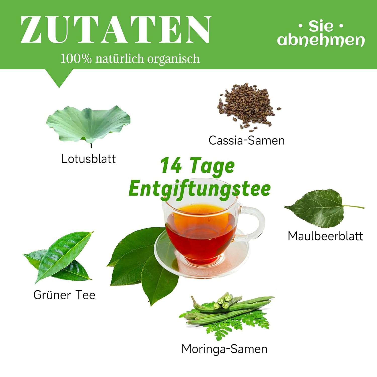 Detox-Tee zur Gewichtsreduktion, grüner Detox-Pulver-Helfer – Packung mit 14 natürlichen Kräutertees zur Fettverbrennung, Stoffwechselanregung und Bauchfettreduzierung | Sanfte Darmreinigung und Entgiftung – Bild 2