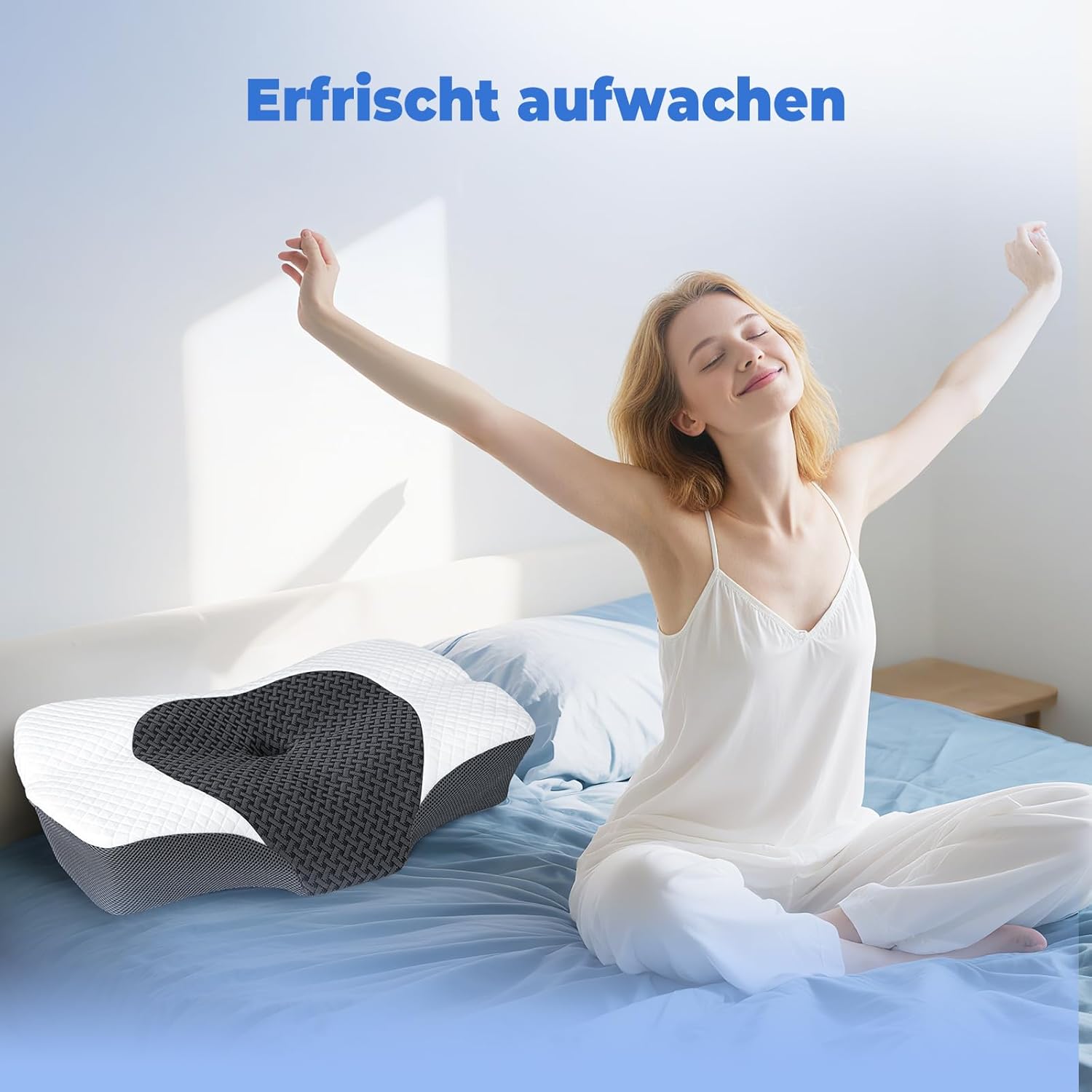 SAHEYER Ergonomisches Nackenkissen, 2-in-1 orthopädisches Kissen, Nackenstützkissen, Memory-Schaum für Seiten-, Rücken- und Bauchschläfer, 60 x 40 x 13/11 cm, Grau – Bild 8