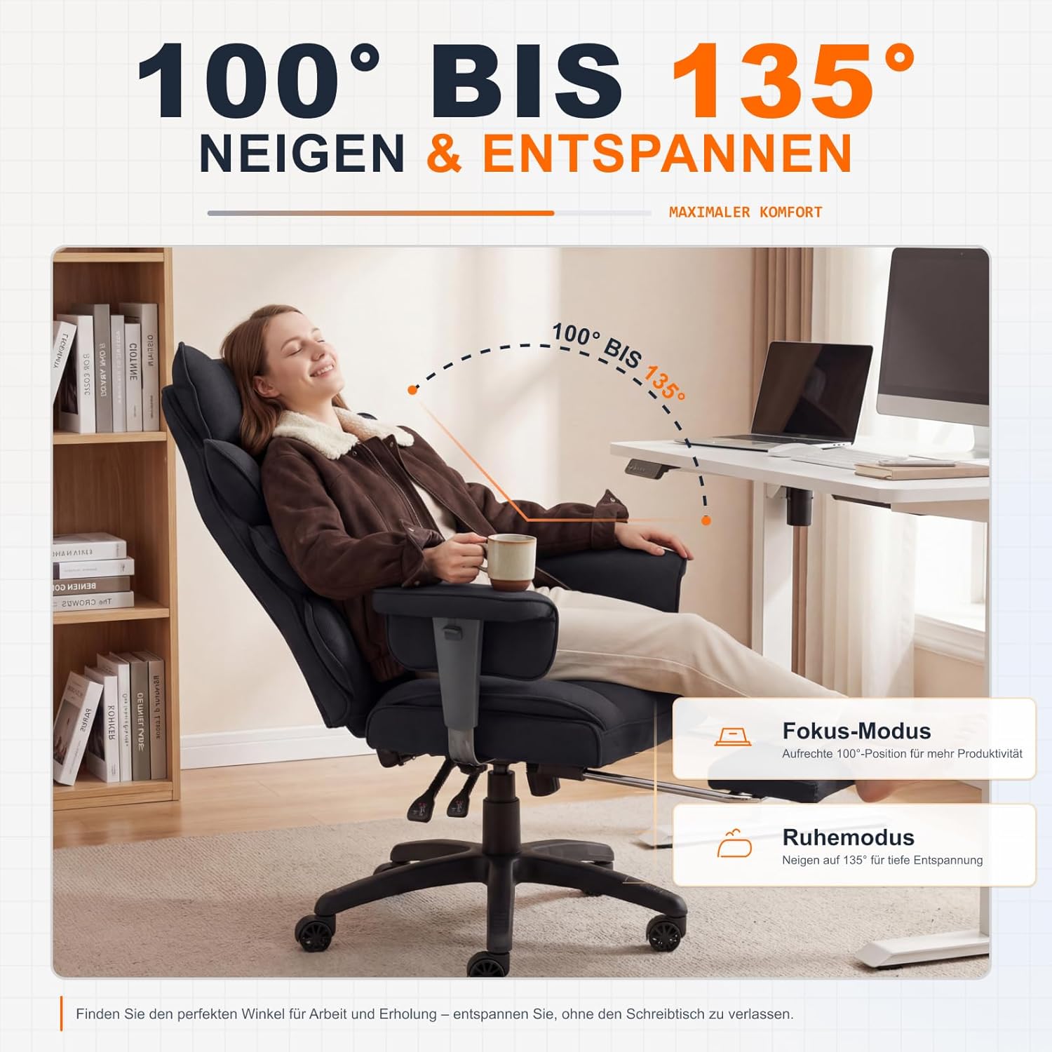 Dowinx Gaming Stuhl, Bürostuhl Ergonomisch mit Taschenfeder-Kissen, Chefsessel mit doppellagiger weicher Rückenlehne und verstellbaren Lendenkissen, Armlehnen und Fußstütze, Stoff-Schwarz – Bild 7