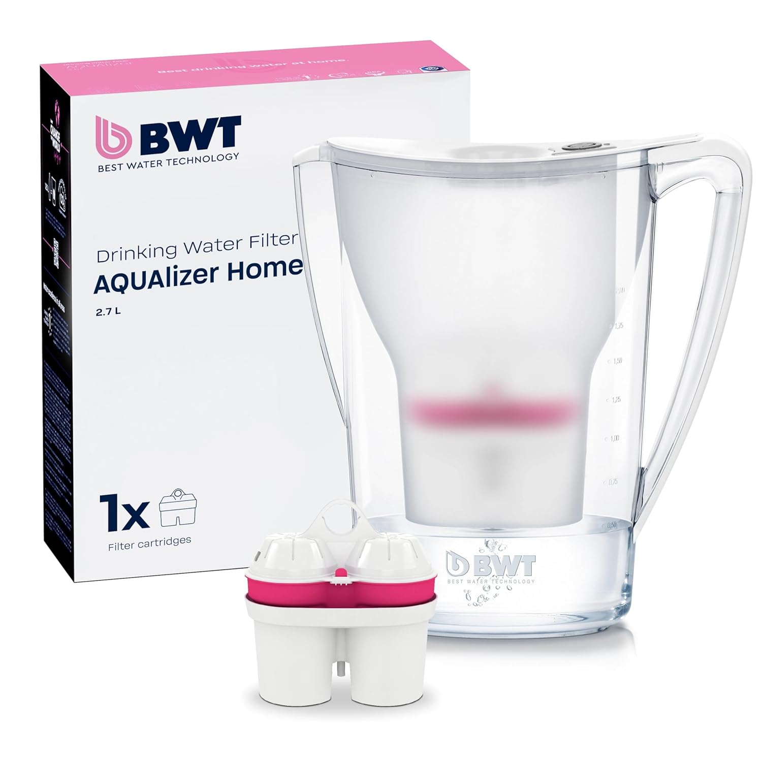 BWT Aqualizer Home Wasserfilter | Weiß | Enthält 1 Magnesium-Filterkartusche | Wasserfilter Trinkwasser | Für Essen und Trinken | Filtert Kalk, Chlor, Blei und Kupfer