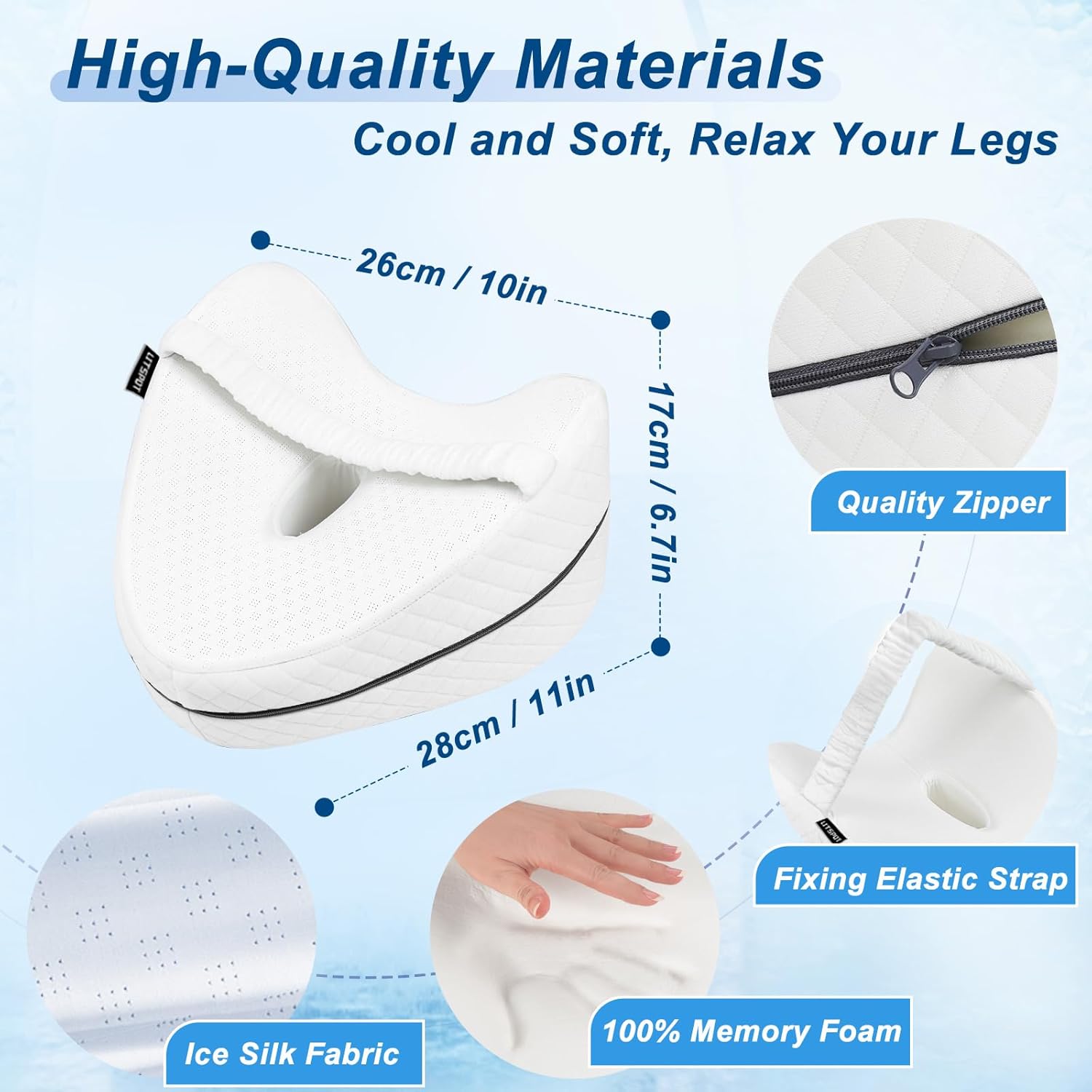 Kühlendes Kniekissen für Seitenschläfer, orthopädisches Beinkissen, Memory-Schaum, Seitenschläferkissen zur Linderung von Ischias, unterem Rücken, Hüften, Gelenkschmerzen, weiß – Bild 7