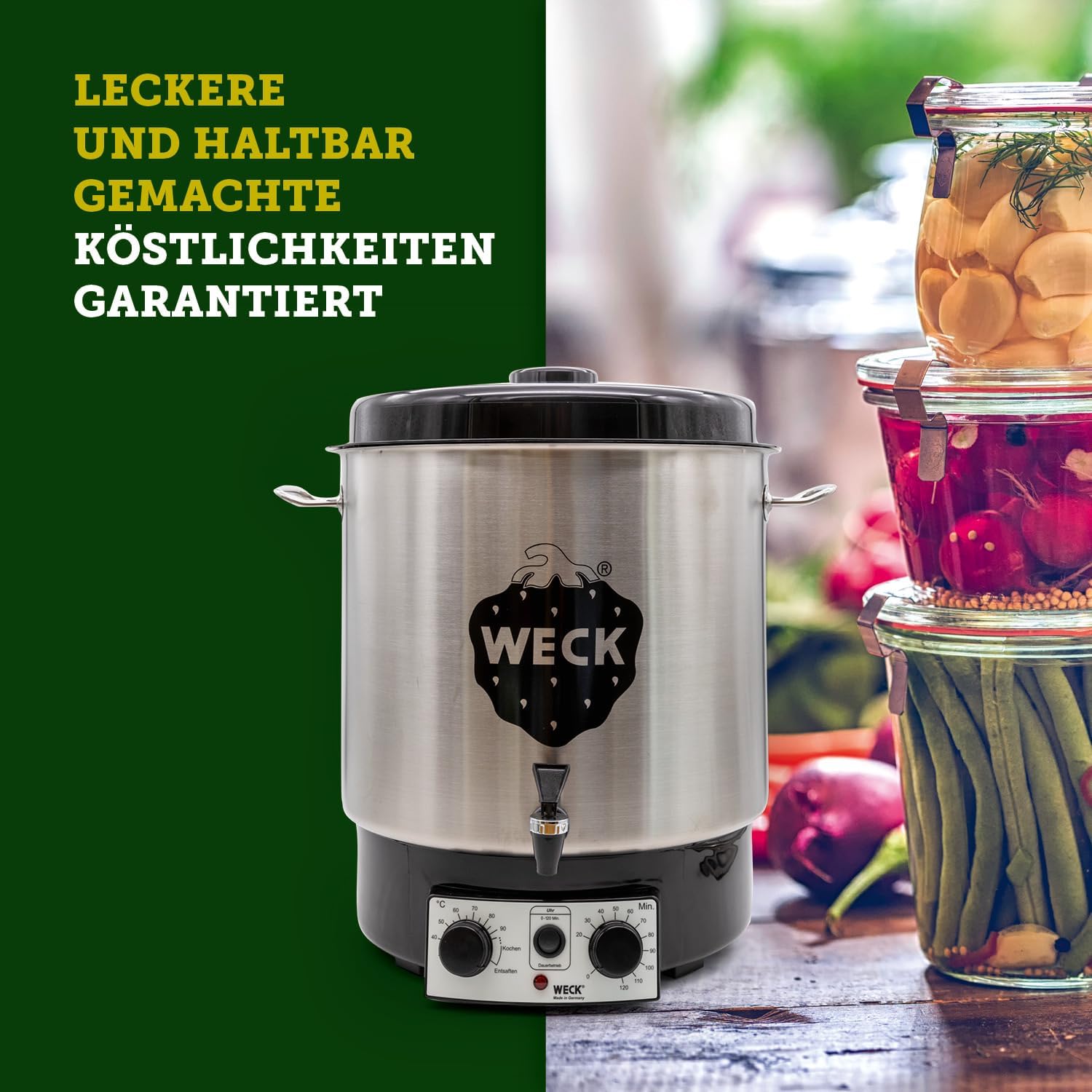 WECK WAT25-A Einkochautomat aus Edelstahl mit Präzisionsthermostat, Auslaufhahn & Timer – 30 L Einkochtopf, Glühweinkocher, Dampfentsafter, Einkochautomat – Made in Germany, hochwertig & vielseitig einsetzbar – Bild 8