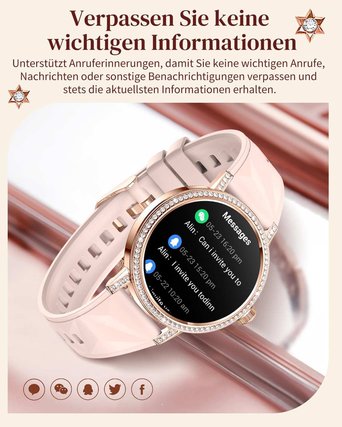Female Diamond Smartwatch, Bluetooth-Anrufe (Annehmen und Anrufe)/Schlaf-/Herzfrequenz-Smartwatch mit 1,27-Zoll-HD-Display, Fitness-Tracker für Android und iOS – Bild 3