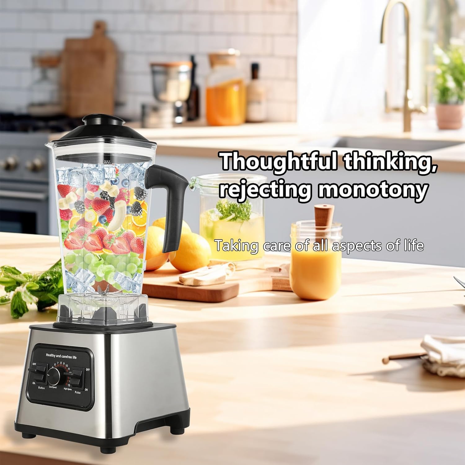 6000 W Multifunktions-Standmixer, 2 in 1, 2,5 l Mixer, Smoothie-Maker, 9-Gang-Mixer mit 2 Schüsseln und Edelstahlklingen, für Eisdessert, Milchshake und Smoothie (2-in-1) – Bild 2