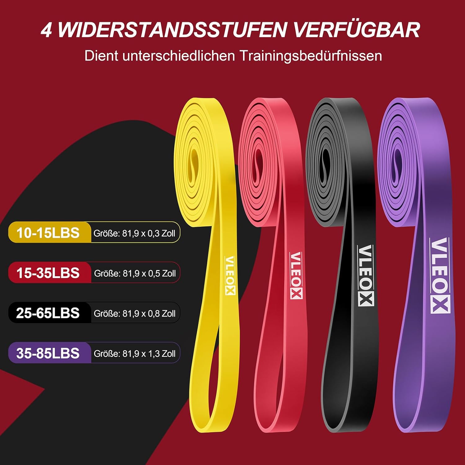 Fitnessbänder, Widerstandsbänder mit 4 Stufen, Widerstandsbänder für Männer und Frauen, Fitnessband-Set, Trainingsbänder für Yoga, Pilates, Training, Krafttraining – Bild 3