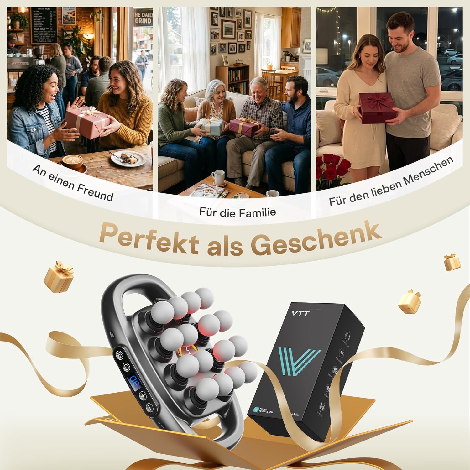VTT Massagepistole mit 16 Massageköpfen, Tiefengewebe-Massagegerät, leises Handmassagegerät, 3 Modi und 30 einstellbare Geschwindigkeiten, Massagepistole, für Schulter und Rücken zur Muskelentspannung – Bild 9