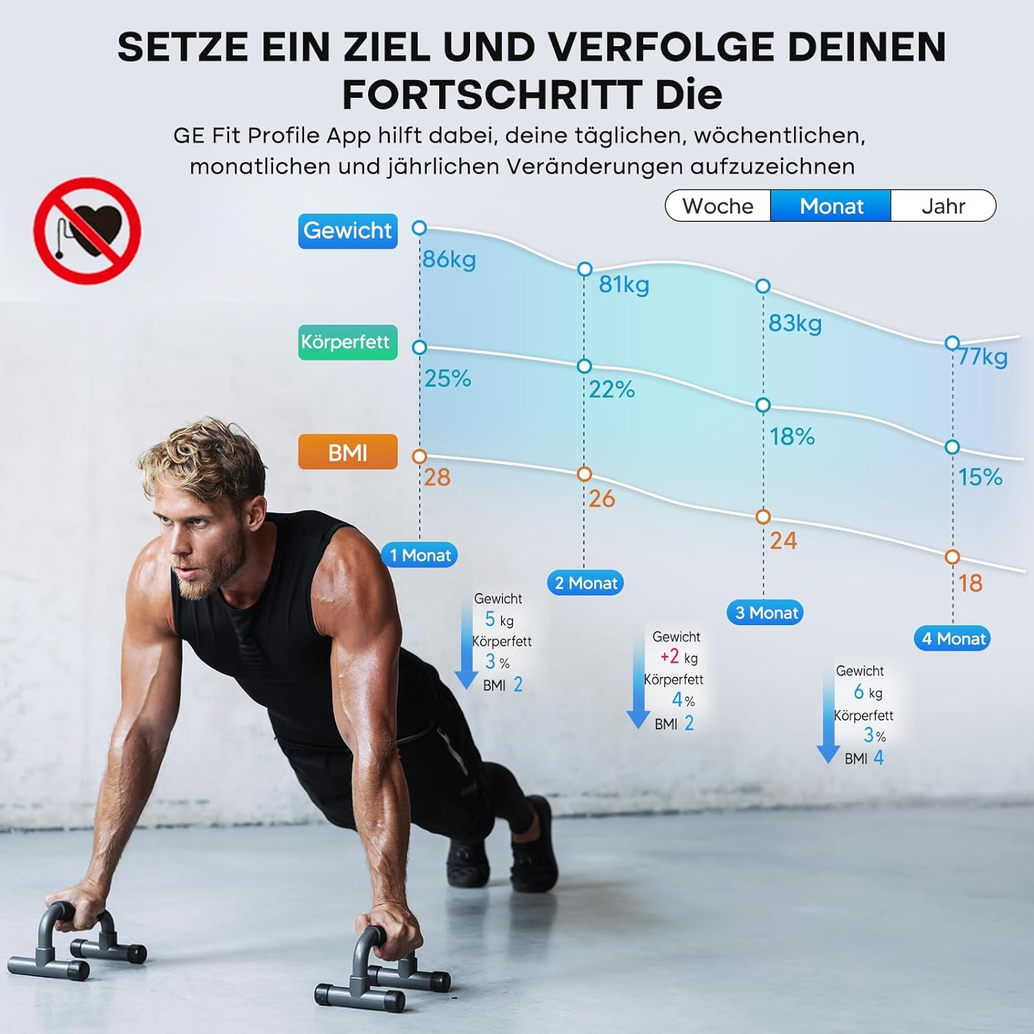 GE Körperfettwaage, digitale Körperanalysewaage, intelligente Waage mit Körperfett und Muskelmasse bis 220 kg, großes LED-Display, Bluetooth-Körperwaage mit App – Bild 4