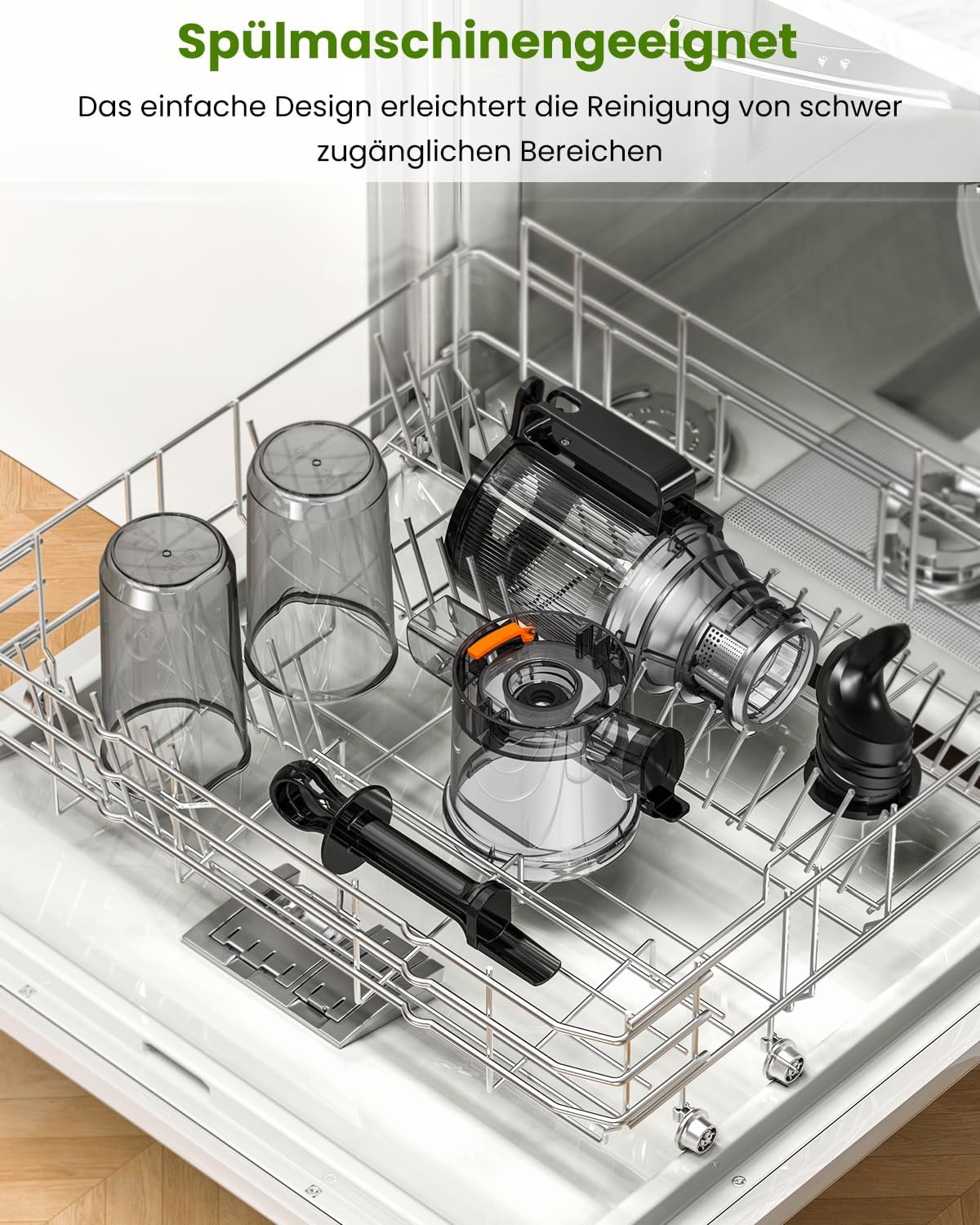 LINKChef Slow Juicer, Entsafter Gemüse und Obst, Testsieger mit 115 mm großem Entsafter, Kaltentsafter für ganze Früchte/Gemüse, Blitzreiniger, einfache Installation, BPA-frei, 200 W, Schwarz – Bild 8