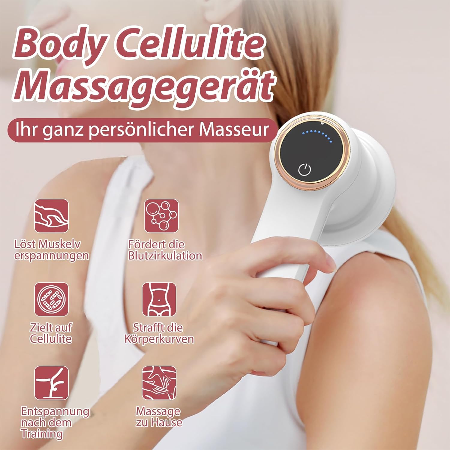 Elektrisches Cellulite-Massagegerät, Anti-Cellulite-Massagegerät, tragbar, Cellulite-Massage mit 8 austauschbaren Zubehörteilen, Formen straffen, Müdigkeit lindern für Schulter, Taille, Bauch, Gesäß, Beine – Bild 2