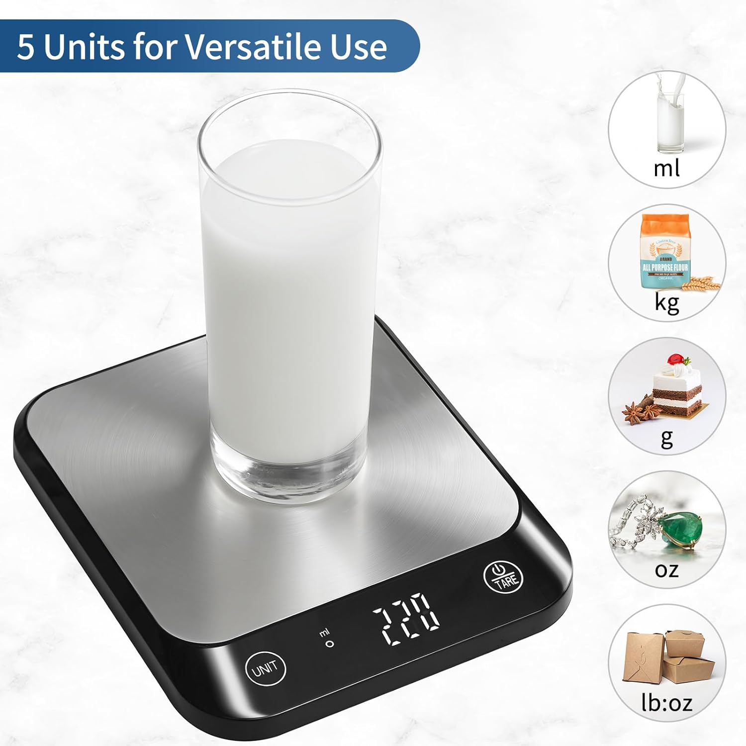 Vitafit 10 kg digitale Küchenwaage mit LED-Anzeige und Tara-Funktion, Fokuswaage seit 2001, digitale Waage mit Flüssigkeitsmessung, hohe Präzision bis 1 g, schwarz – Bild 4