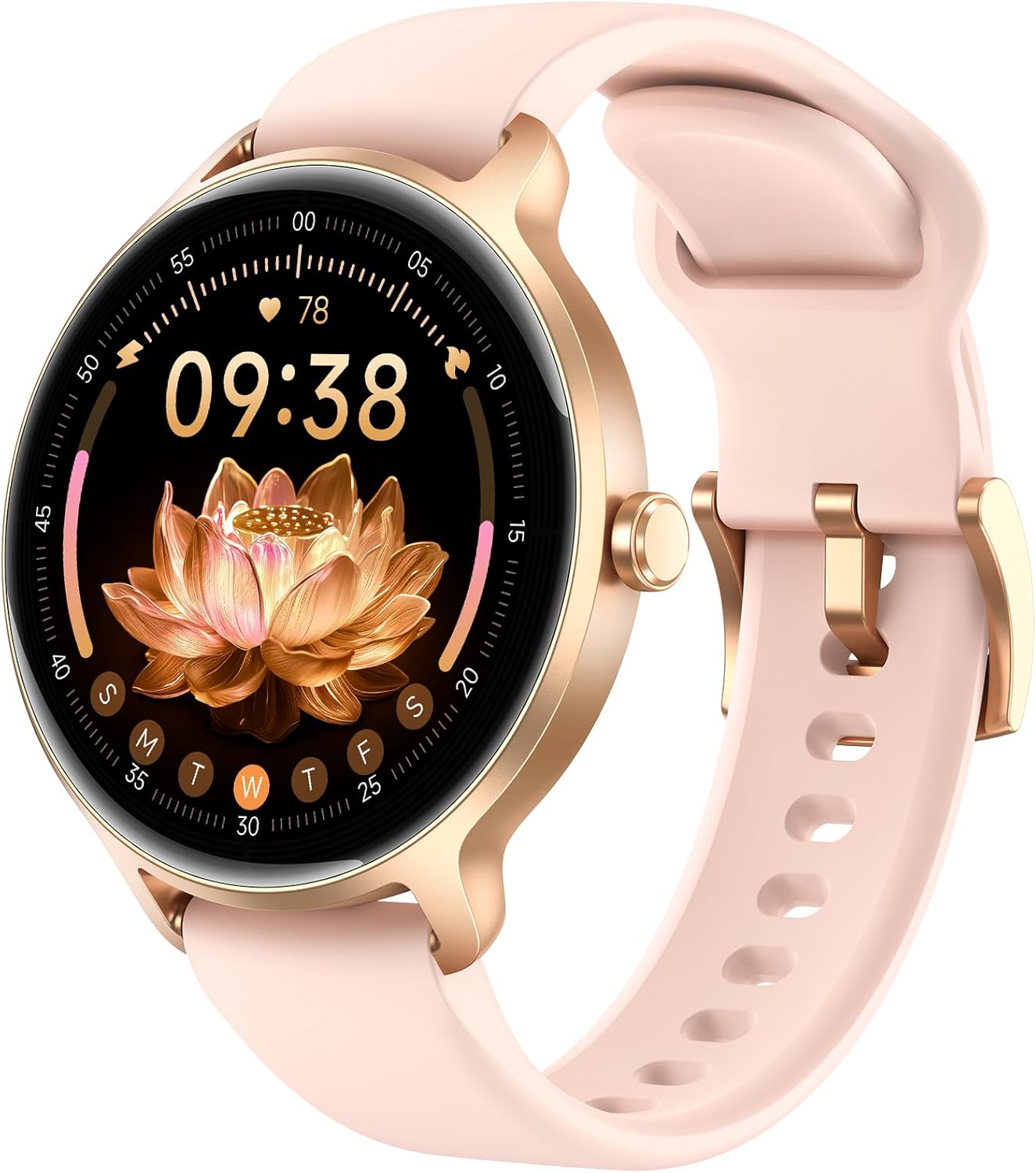Damen Runde Smartwatch, 1,27 Zoll AMOLED Smartwatch mit Telefonfunktion, Fitnessuhr mit Herzfrequenzmesser, SpO2-Schlafmonitor, Schrittzähler, 120+ Sportmodi, Sportuhr, IP68 wasserdicht, Damenuhren für iOS Android