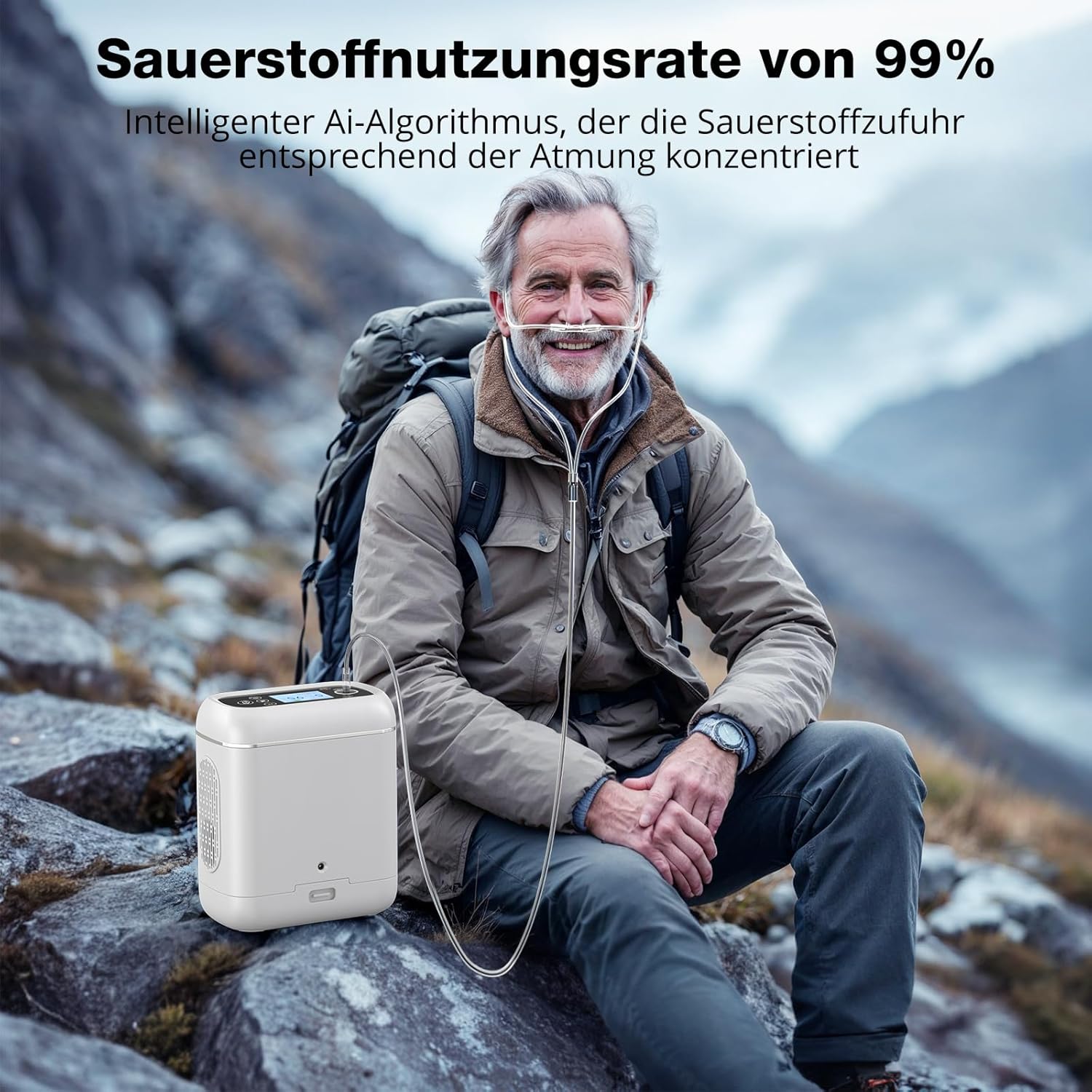 Mobil Sauerstoffkonzentrator mit Akku & Rucksack, Sauerstoffkonzentration 95 ± 3%, Tragbarer Sauerstoffgerät für Autos, Ausflüge und Reisen, mit Ai-Chip, Pulsmodus – Anleitung in Deutsch – Bild 2