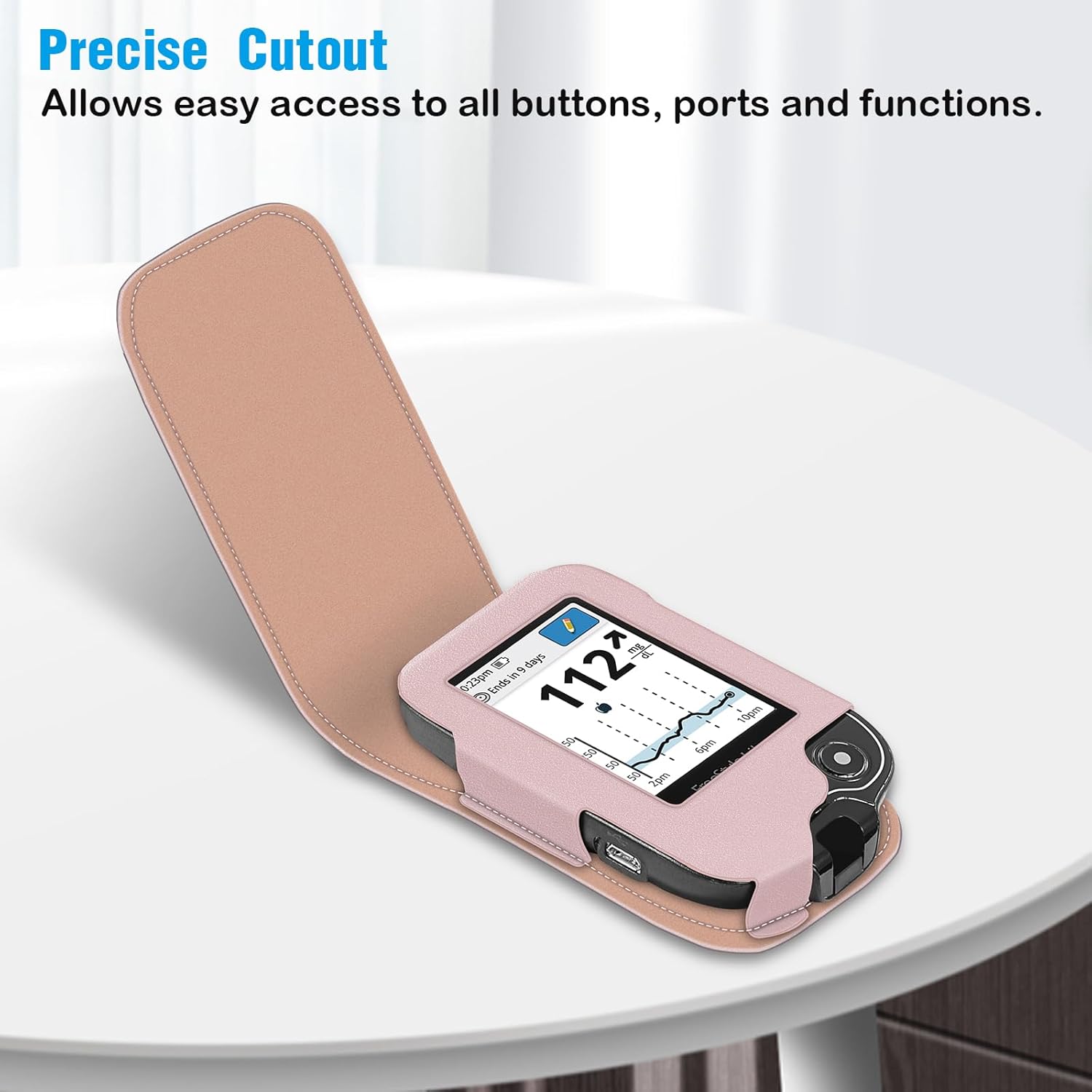 MEDMAX Hülle für Freestyle Libre 3/2 / Libre Reader Blutzuckermessgerät, Tasche mit Halshalter zum Umhängen, Kunstleder-Schutzhülle mit Karabiner-Clip für Diabetiker (Roségold) – Bild 5