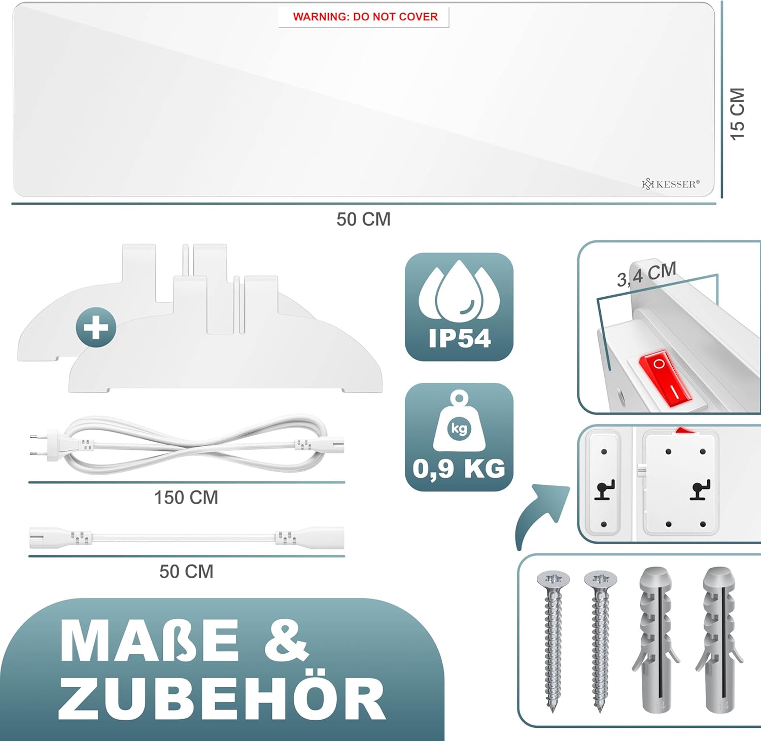KESSER Schimmel - Infrarotheizung - Schimmelentferner Wandheizung 50W Wand & Bad Wandheizung Schimmelfrei ohne Chemie Alternative zu Anti-Schimmel-Spray und Farbe - Energiesparend - Weiß – Bild 2