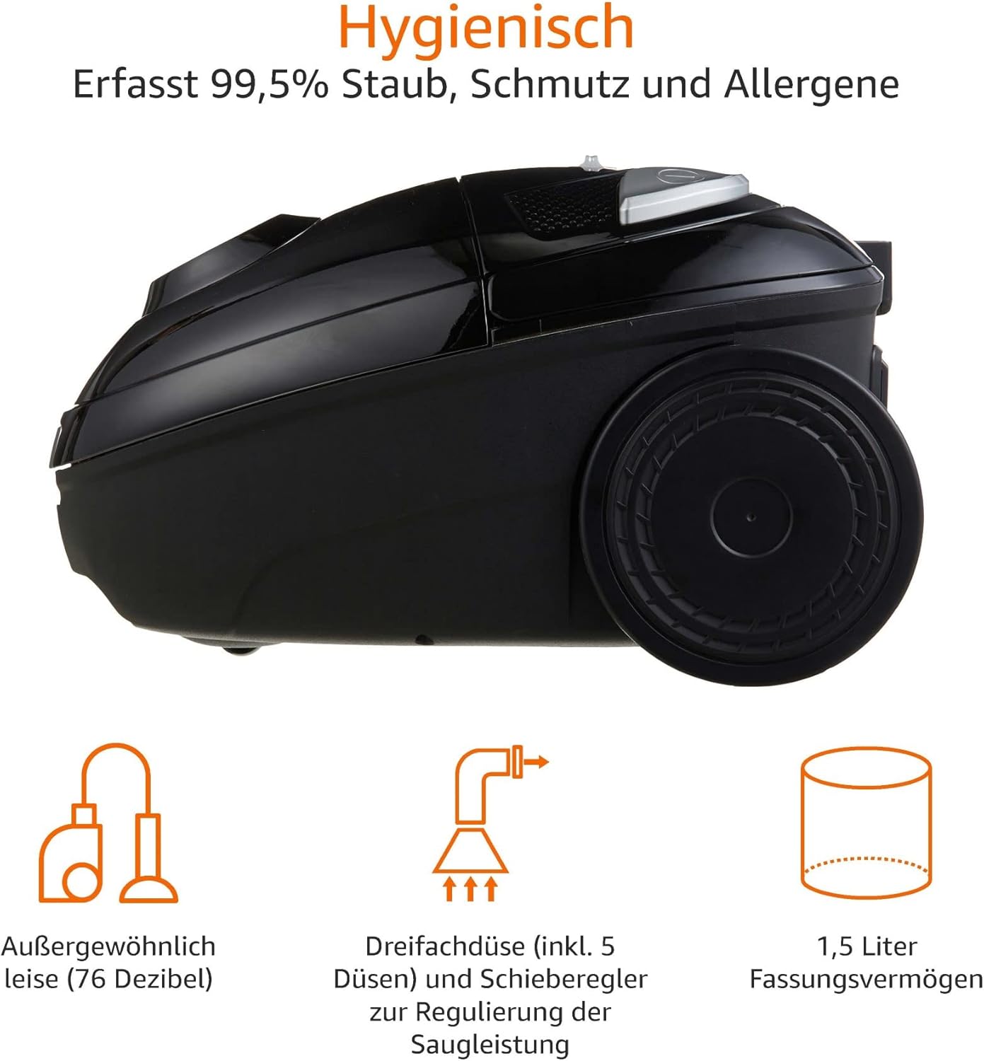 Amazon Basics VCB35B15C-1J7W-70 Leistungsstarker, kompakter und leichter Staubsauger für Hartteppiche mit Beuteln – HEPA-Filter, 700 W, 1,5 l, EU, Schwarz – Bild 4