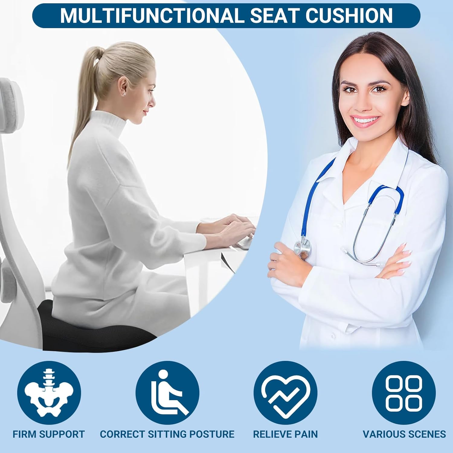 Orthopädisches Sitzkissen, runder Memory-Schaum, Sitzring mit Loch, Donut-Sitzkissen für Hämorrhoiden, Steißbein-Entlastung, Büro, Auto, Rollstuhl – Bild 7