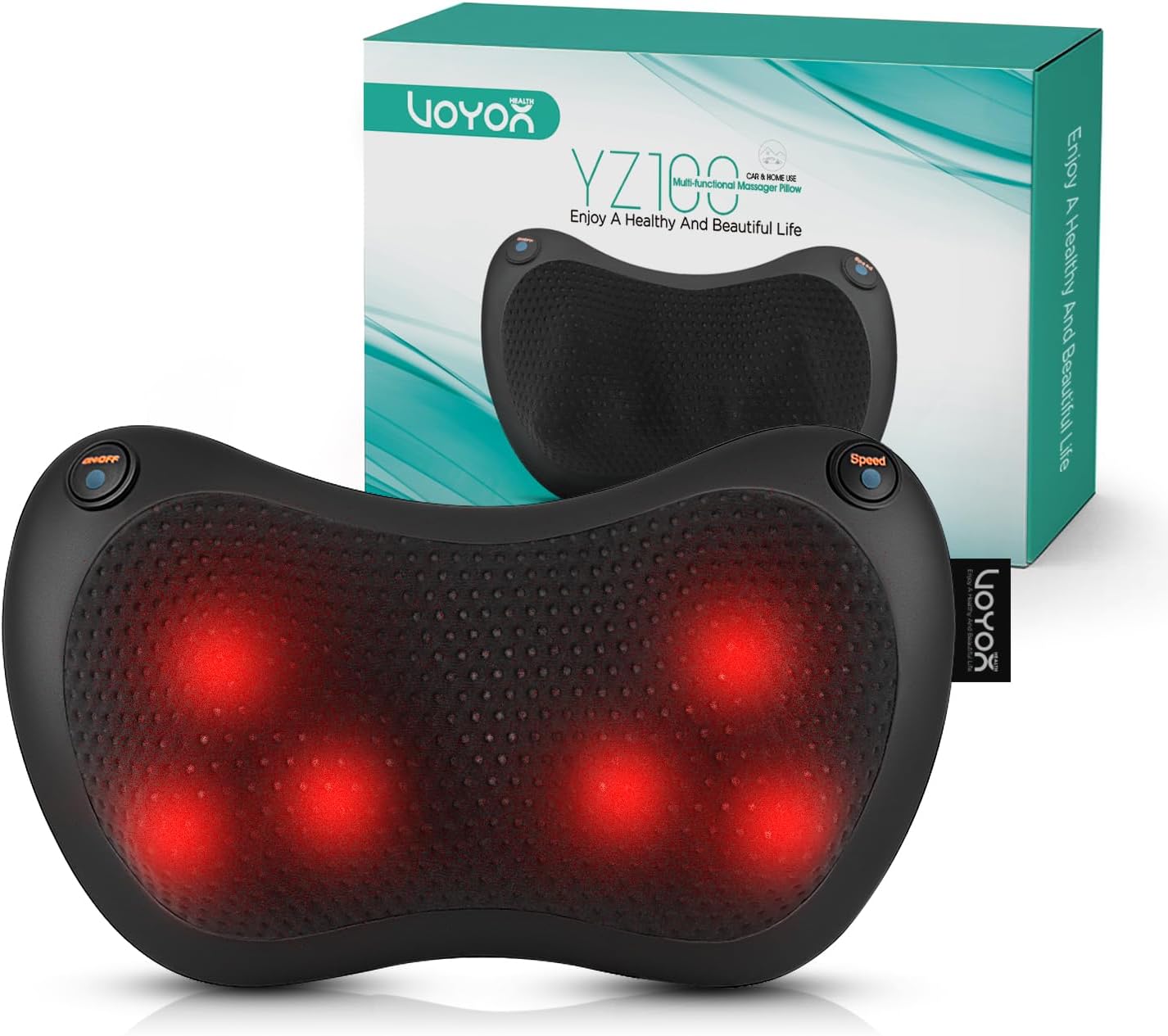Rücken- und Nackenmassagegerät, Shiatsu-Nackenmassagekissen mit Wärme, 6 rotierende Knoten für Taille, Beine, Fuß, Körperschmerzlinderung, Entspannung zu Hause, im Büro, im Auto YZ100