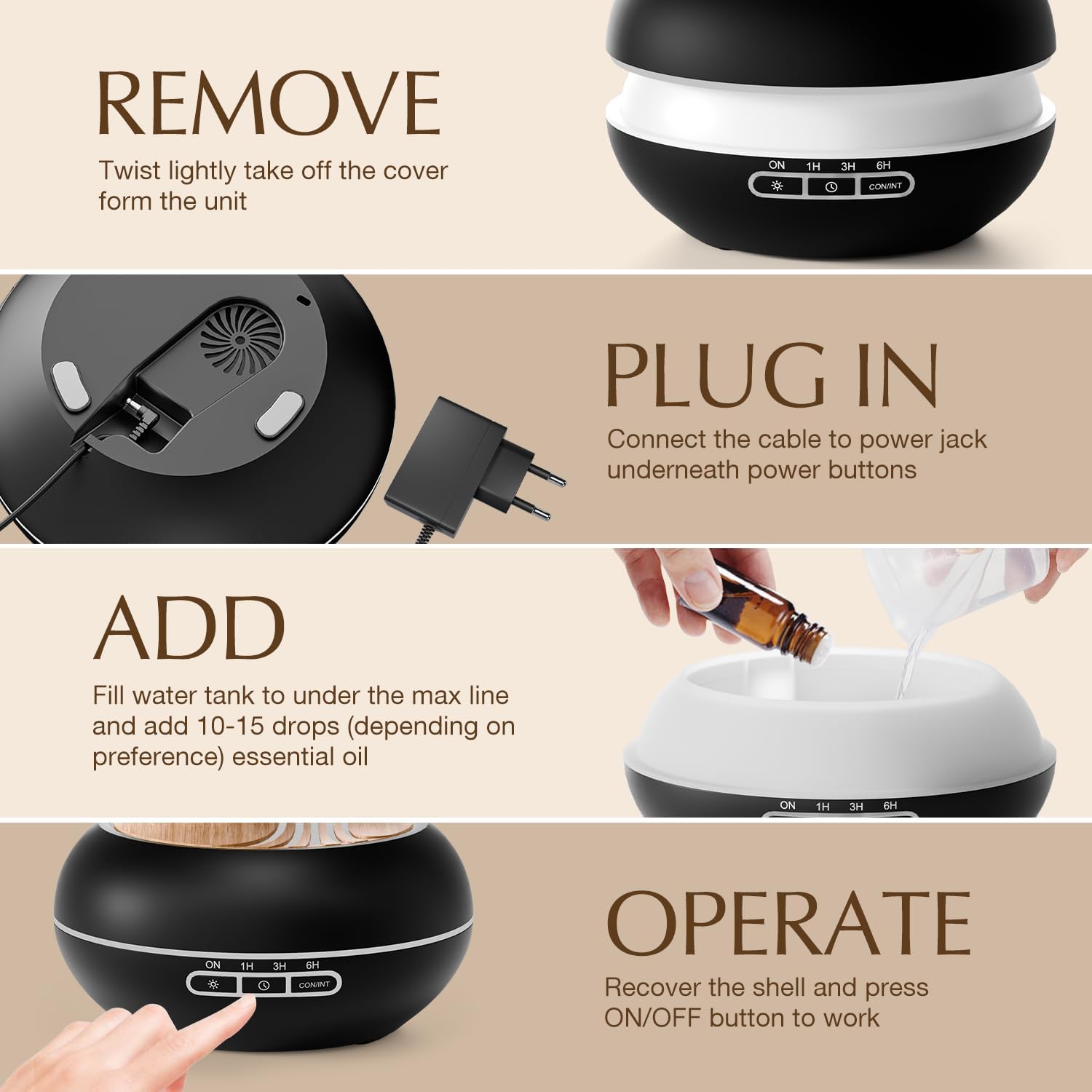 SALKING Aroma-Diffusor für ätherische Öle – 400 ml, Aromatherapie-Raumduft, Ultraschall-Diffusor, schwarze Holzmaserung, Duftöl-Diffusoren, Duftdiffusor, Öllampe, elektrisch, RGB, für Zuhause, Büro, Yoga, Schlafen – Bild 7