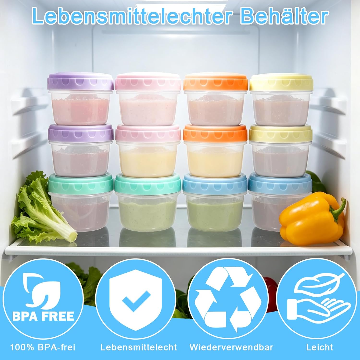NONETO 18 Stück Gefrierdosen Set BPA-frei, 80ml Auslaufsichere Frischhaltedosen mit Deckel, Stapelbare Vorratsdosen für Kühlschrank & Gefrierfach,Mikrowellen-&Spülmaschinengeeignet,Meal Prep Behälter – Bild 4