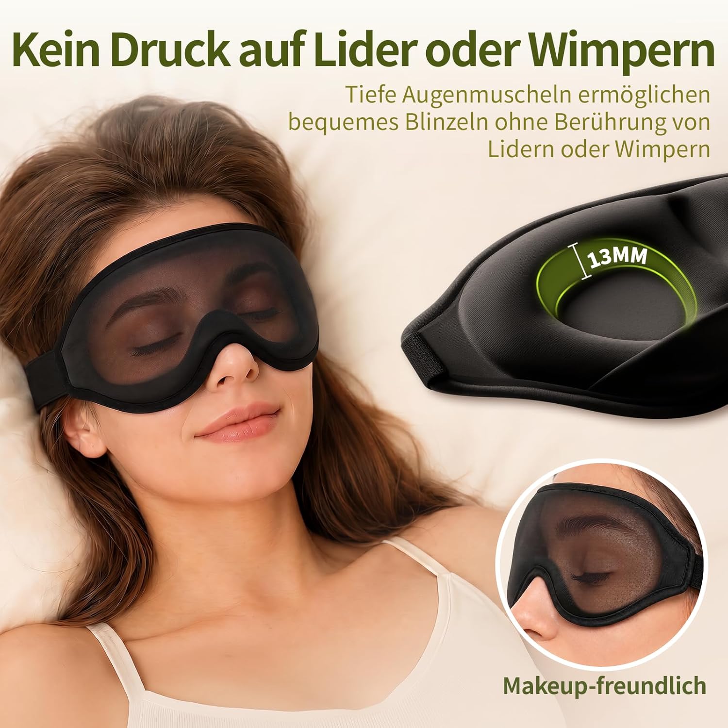 3D Schlafmaske für Seitenschläfer Herren & Frauen, Atmungsaktive Schlafbrille mit verstellbarem Gummiband Hautfreundlich Lichtblockierend, Ergonomische Augenmaske für Schlaf, Reisen, Flug usw – Bild 3