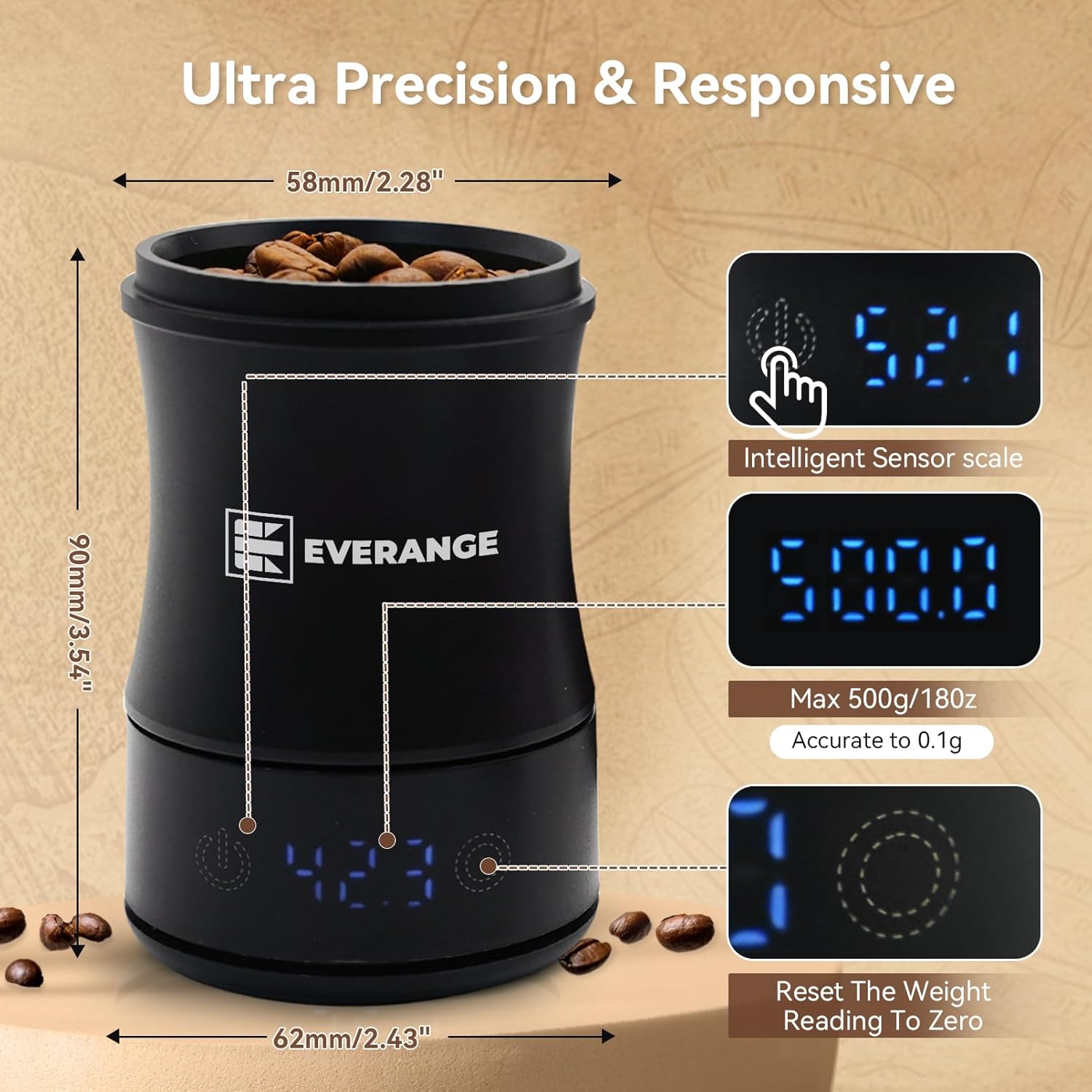 Mini-Kaffeewaage mit Timer, wiederaufladbare Espressowaage, präzise Waage für Espresso und Übergießen, tragbare digitale Küchenwaage mit Dosierbecher – Bild 4