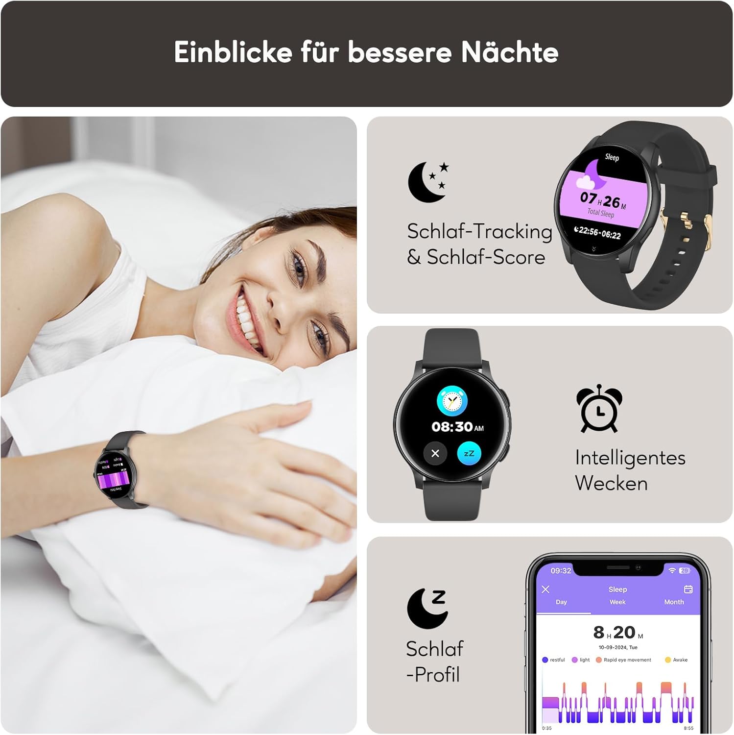 Smartwatch Damen Herren 1,38 Zoll HD-Display Smartwatch mit Bluetooth-Anrufen, Fitness-Tracker mit Herzfrequenz-SpO2-Schlafmonitor Schrittzähler IP68 wasserdichte Fitnessuhr für Android iOS Schwarz – Bild 4
