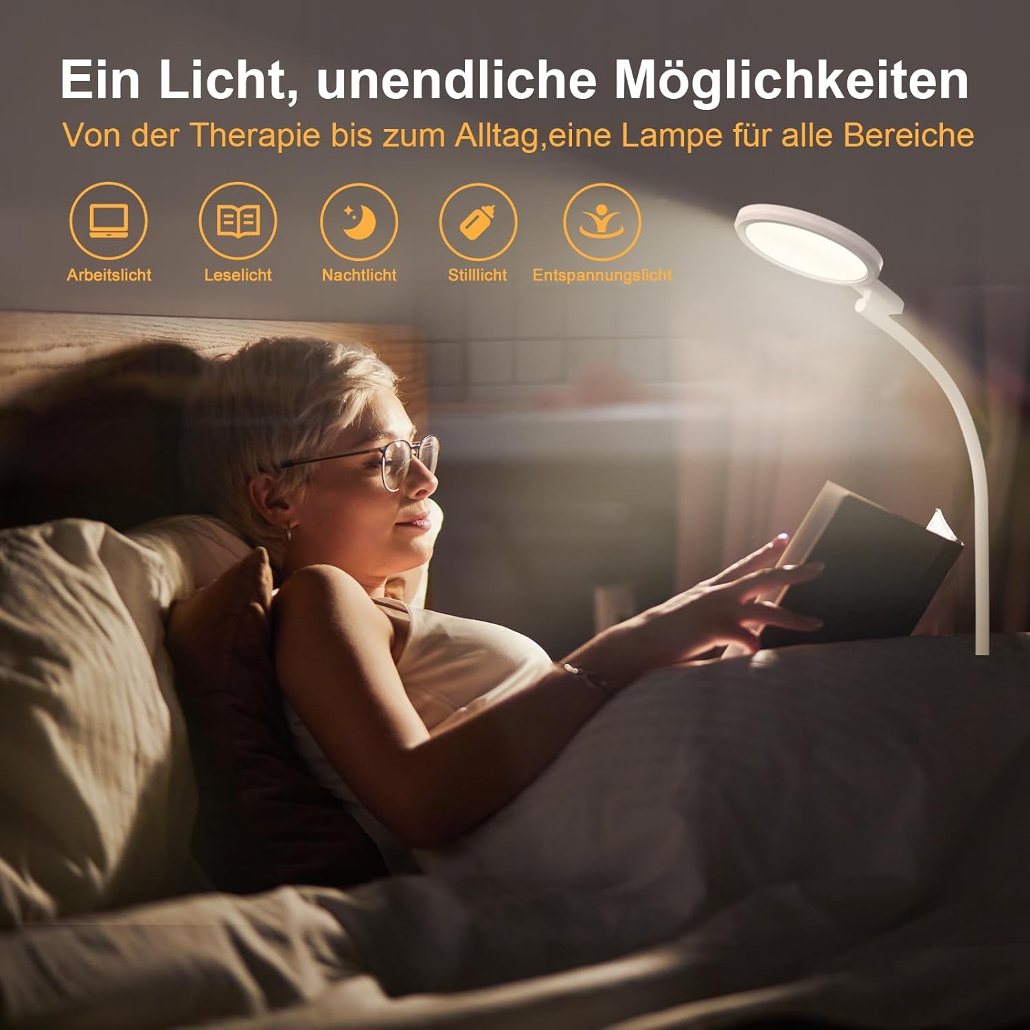Tageslichtlampe Stehlampe 10000 Lux, 3-in-1 UV-freie Lichttherapielampe mit Touch-Steuerung und Fernbedienung, 5 Farben & 5 Helligkeitsstufen Sonnenlichtlampe für Büro/Zuhause – Bild 5
