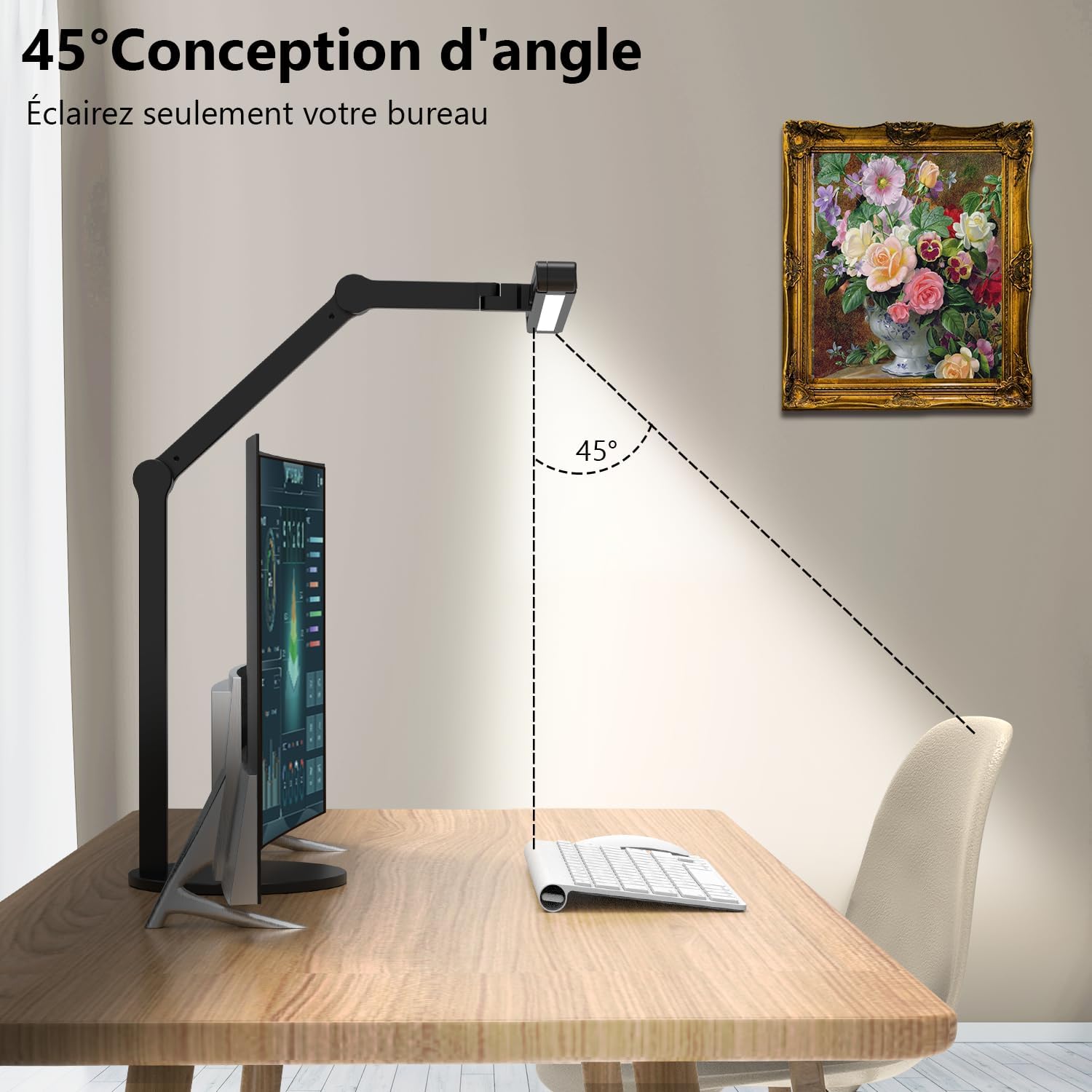 1500 Lumen Schreibtischlampe LED dimmbar – 24 W Tageslichtlampe mit Sockel und Umgebungslicht, drehbare Tischlampe für Heimbüro und Büro, automatische Schreibtisch-Monitorlampe zum Zeichnen und Arbeiten – Bild 4
