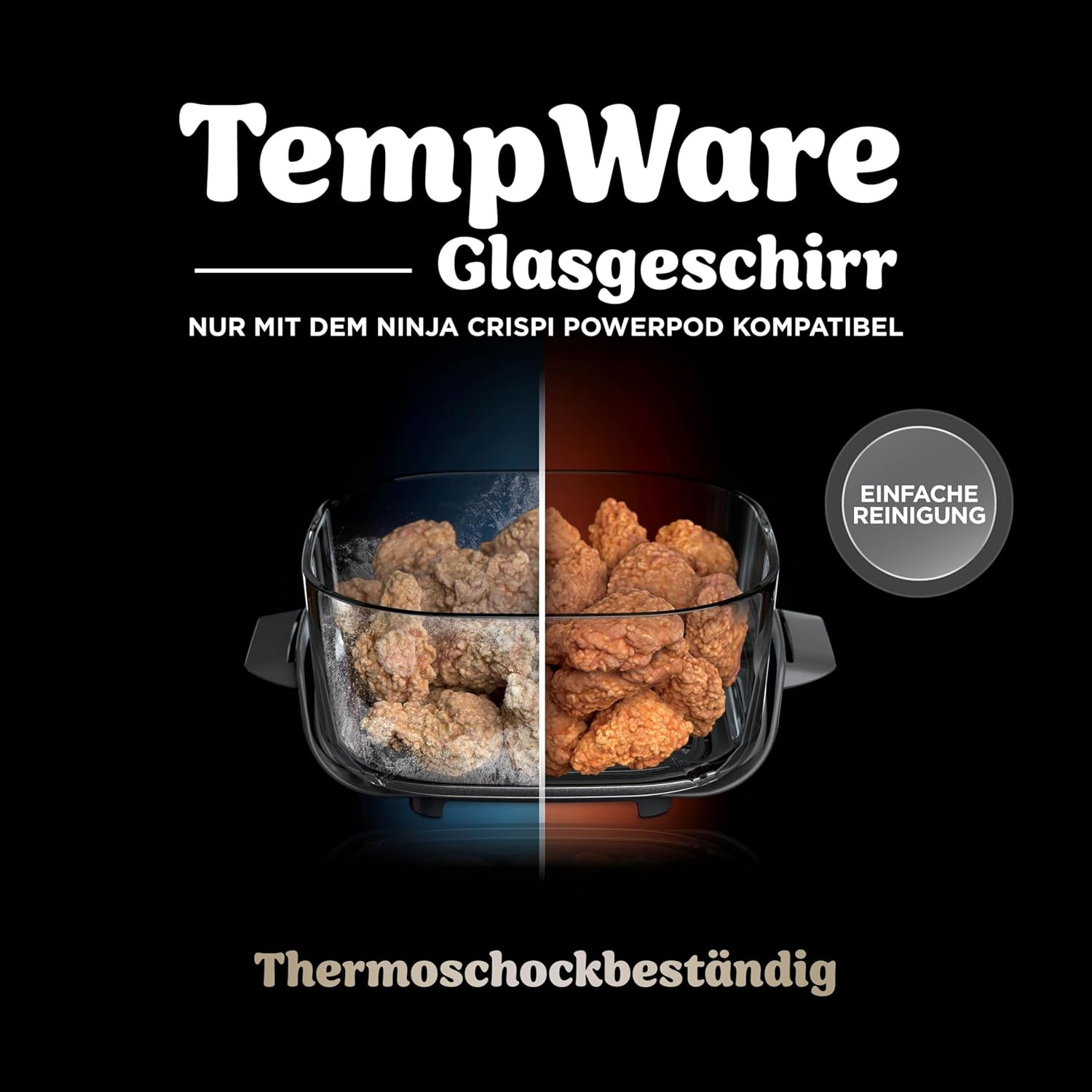 Tragbare Heißluftfritteuse Ninja CRISPi, 3,8 l, 4-in-1: Heißluftfrittieren, Rösten, Warmhalten, erneut knusprig, 6 Portionen, 2 abnehmbare Glasbehälter und Deckel, 1700 W, Steingold FN101EUSTGD – Bild 4