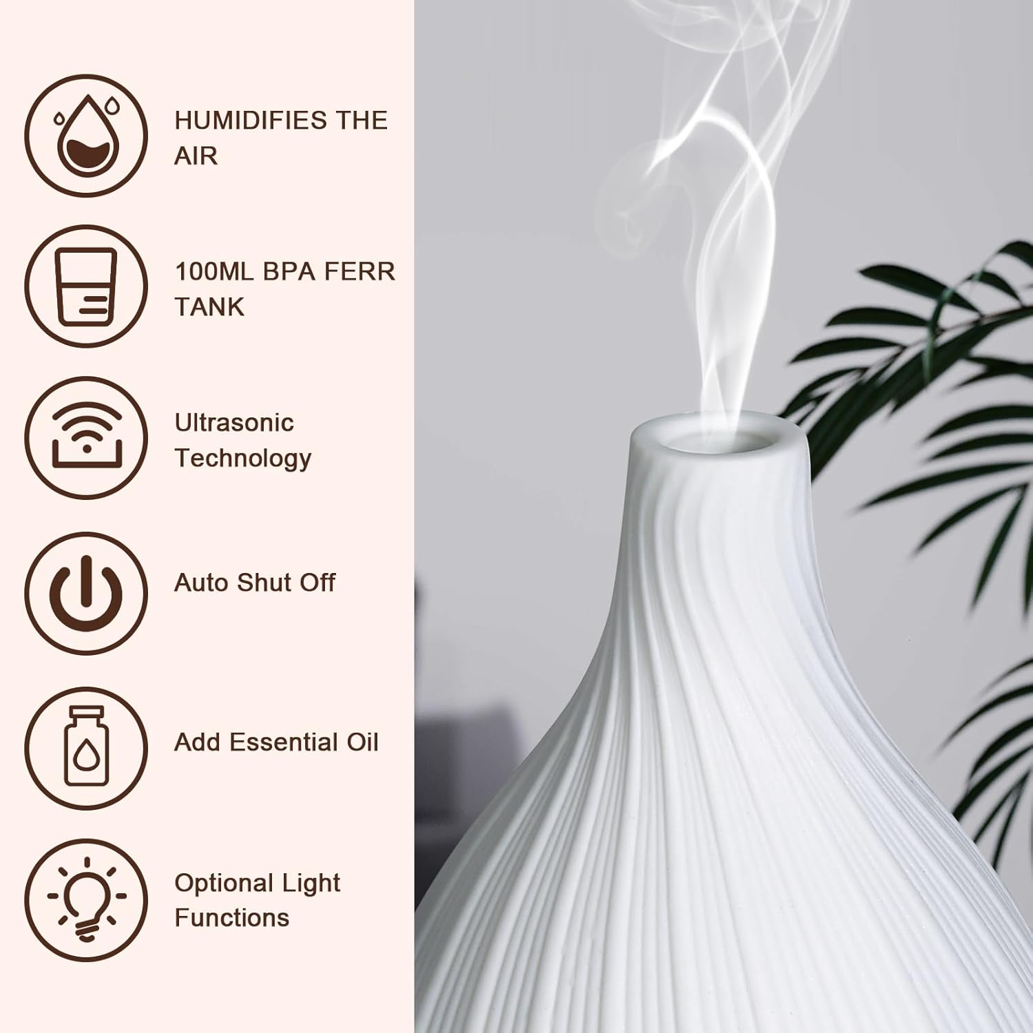 Aromadiffusor, GuKKK Weißer Keramikdiffusor für ätherische Öle, Aromatherapie-Düfte, Luftbefeuchter mit einstellbarem Nebelmodus, 7-Farben-LED, Timer-Einstellung, für Schlafzimmer, Yoga, Büro (100 ml) – Bild 2