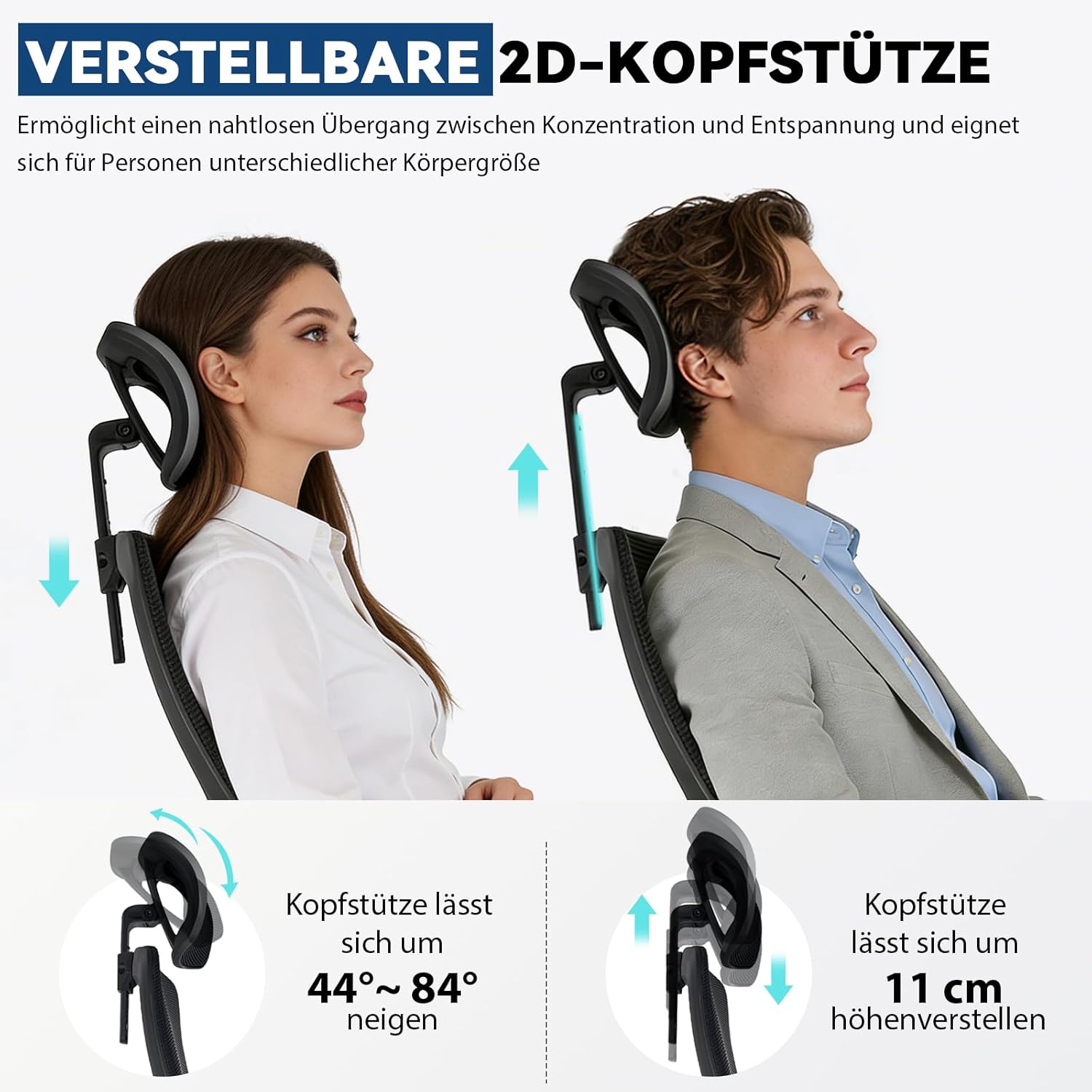 Durrafy Bürostuhl, ergonomischer Bürostuhl, 150 kg belastbar, verstellbare Lordosenstütze, Kopfstütze & Armlehnen, Drehstuhl mit Liegefunktion, hohe Rückenlehne als Schreibtischstuhl, schwarz – Bild 6