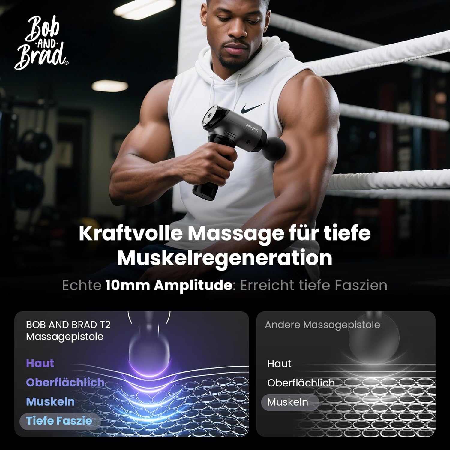 Bob and Brad T2 Massagepistole, Muskelmassagegerät mit 4000-mAh-Akku, 3200 U/min und 10 mm Amplitude, Percussion-Massagepistole mit USB-C-Aufladung, Geschenk für Männer und Frauen – Bild 2