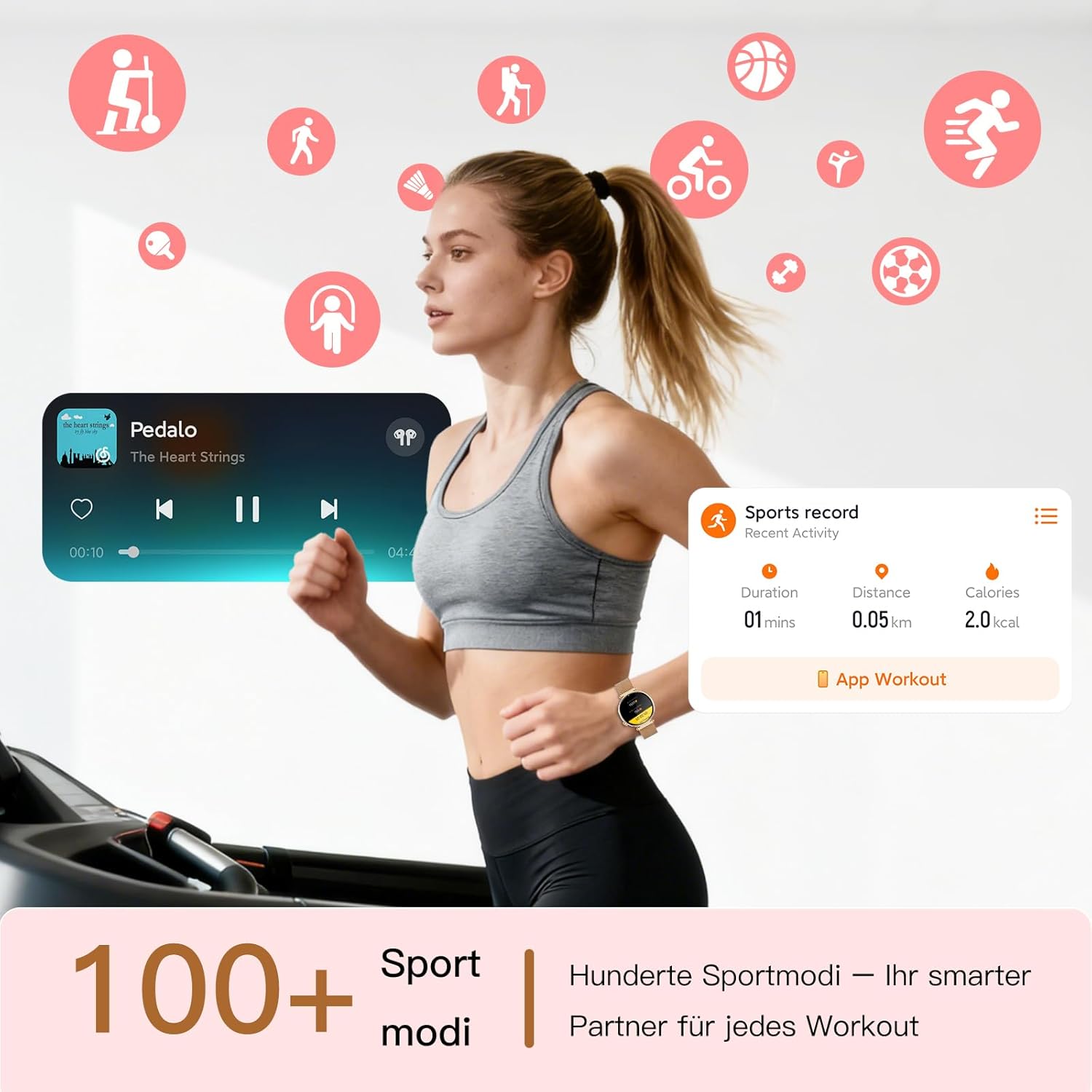 2026 Damen-Smartwatch mit EKG/Blutdruck/B, 1,32 Zoll AOD-Gesundheitsuhr, AI-Zifferblatt und AI Smart Q&A, Bluetooth-Anrufe/Spо₂/Aρnοe/Schlaf/Puls/HRV/BMI/Stress, 100+ Sportmodi, kleine runde Fitnessuhr – Bild 6