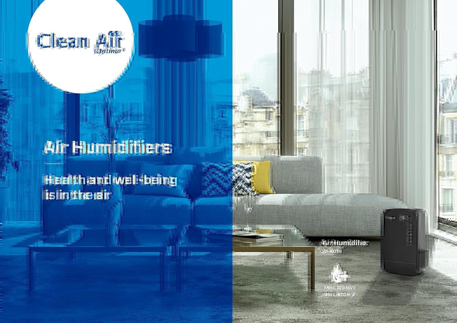 Clean Air Optima CA-607B Smart Luftbefeuchter mit Ionisator und Aromatherapie – Befeuchtungsleistung max. 480 ml/h – Wassertankinhalt 5,5 Liter – Geeignet für Räume bis 65 m²/160 m³ (Schwarz) – Bild 3